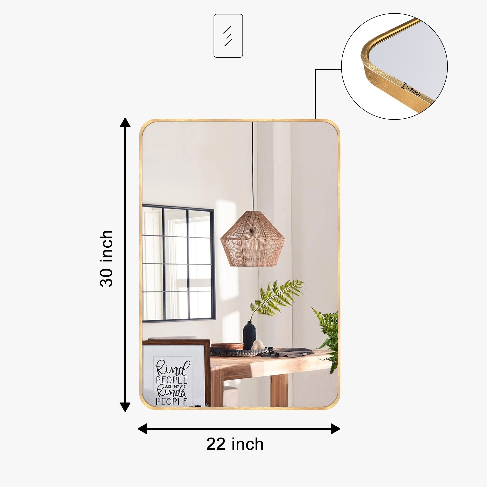 Wall Mount Bathroom Rectangle Vanity Mirror (Horizontal/Vertical)