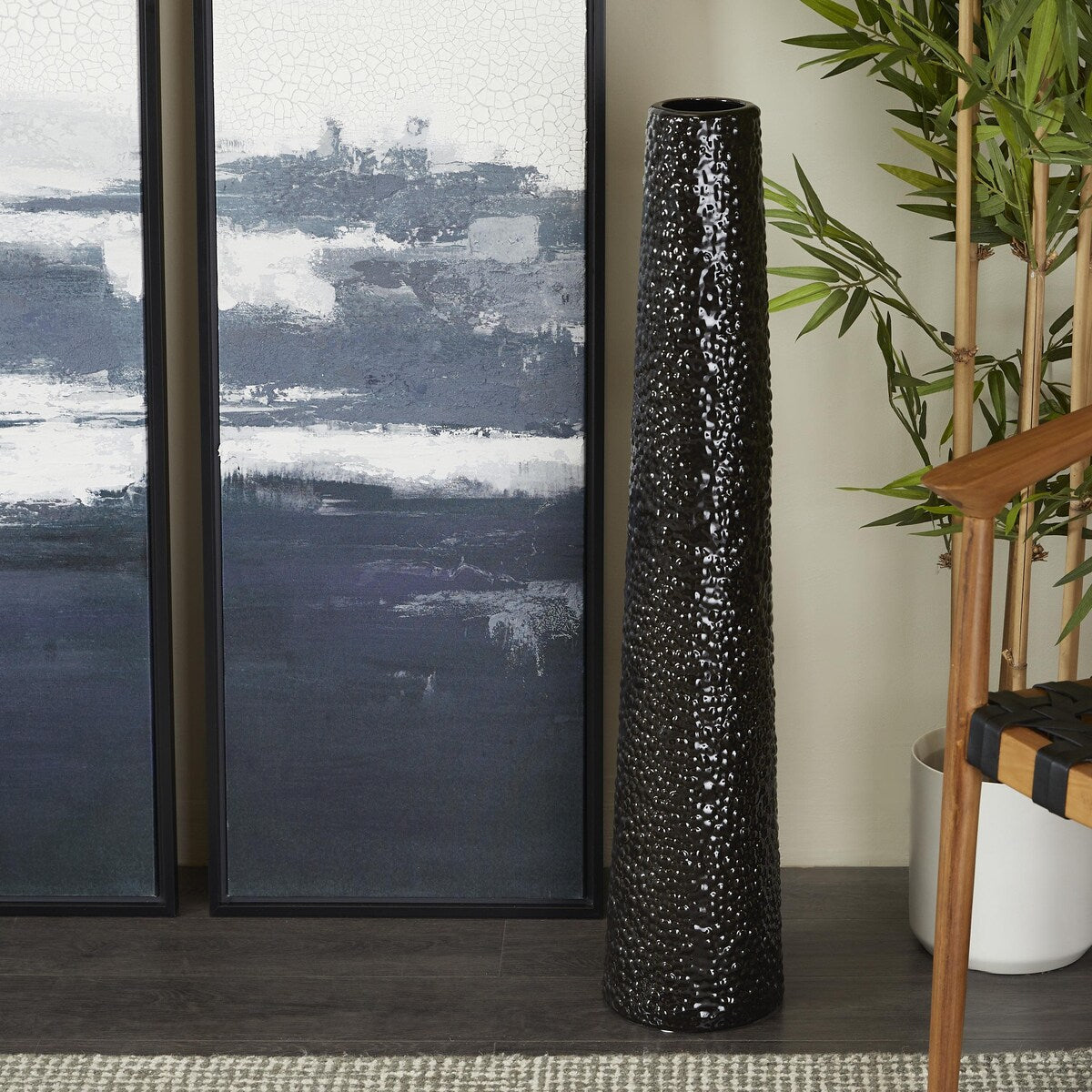 Ceramic Tall Cone Decorative Vase with Bubble Texture - Silver, White, Black, Gold - Roche River Decor