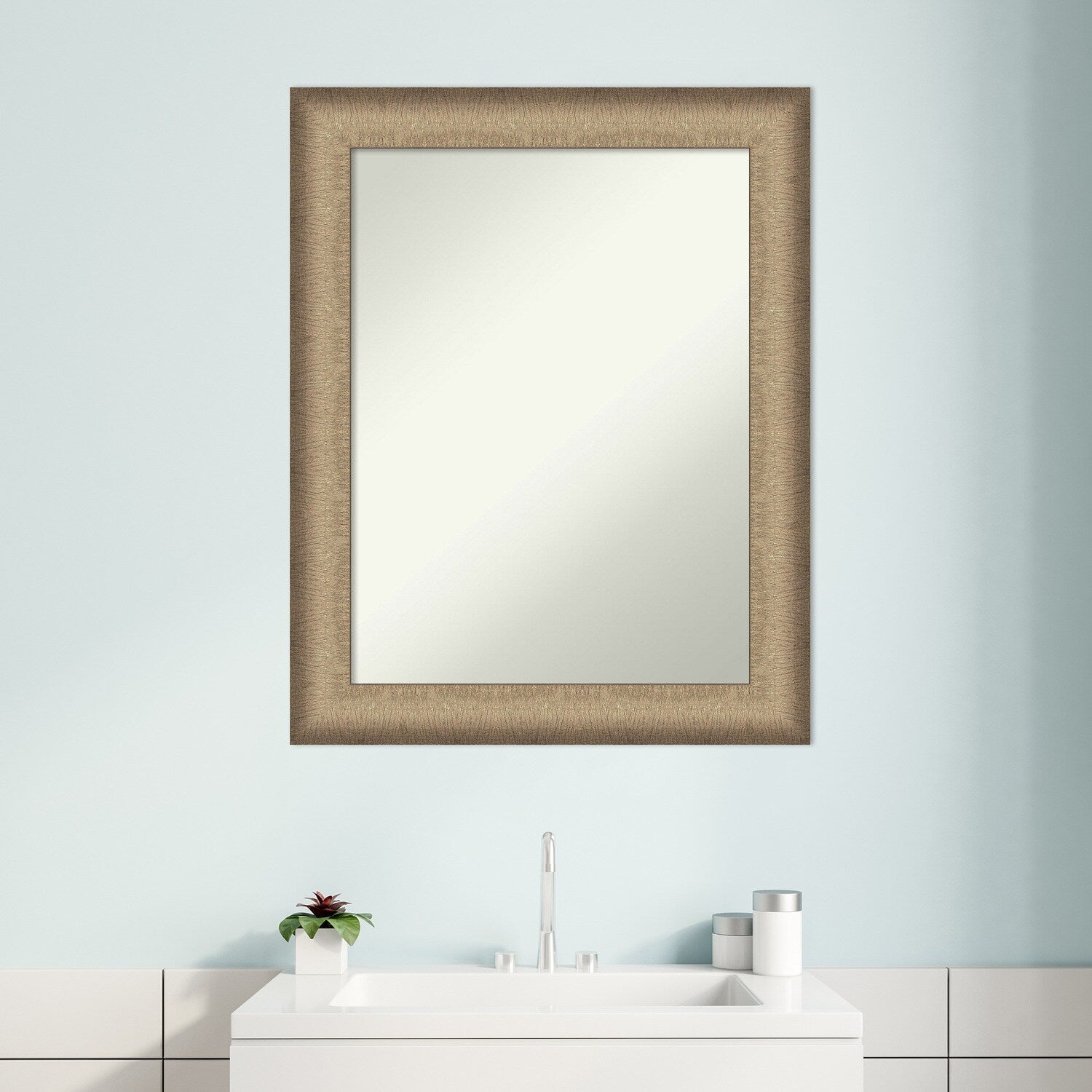 Non-Beveled Bathroom Wall Mirror - Elegant Brushed Bronze Frame