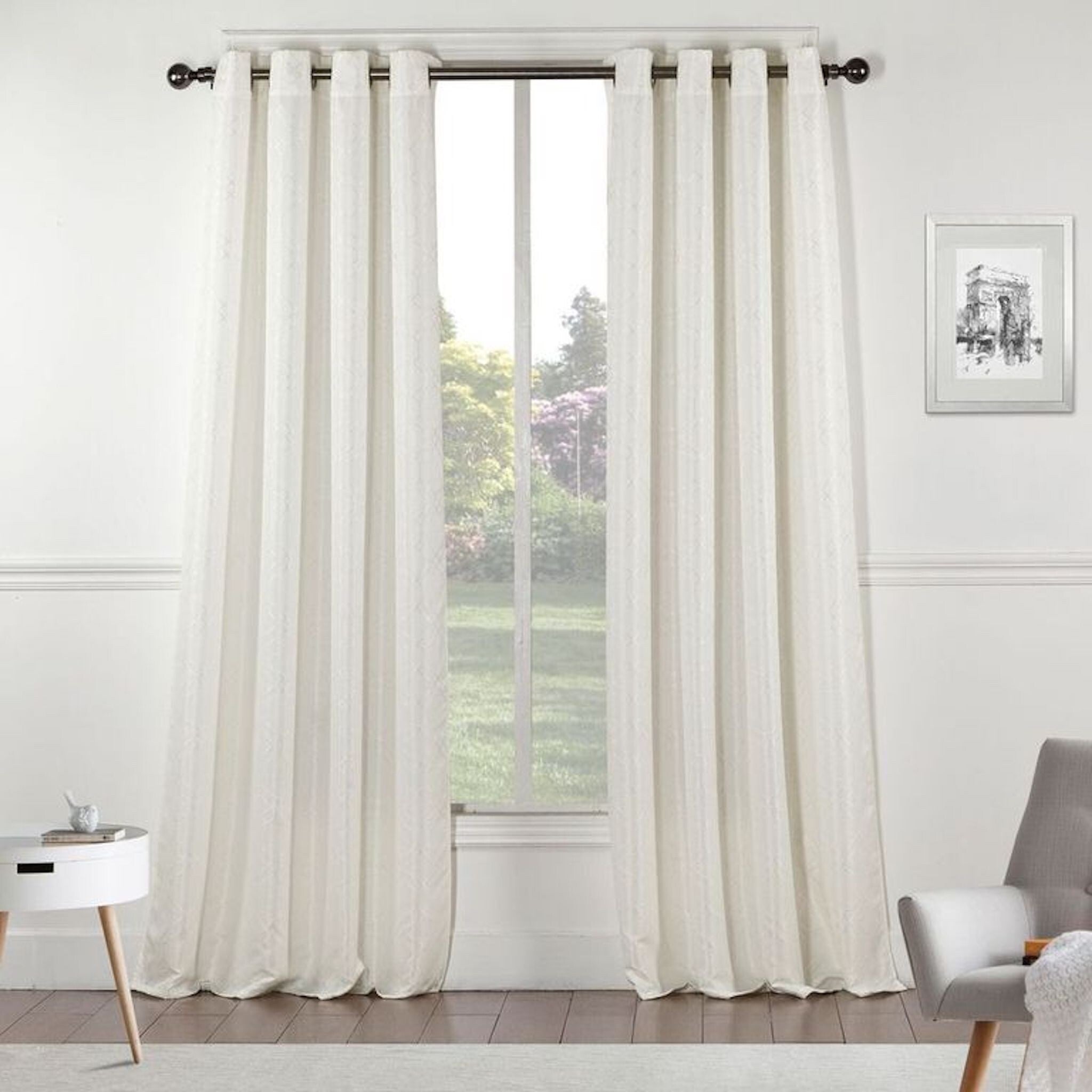 84 Ivory Linework Textured Window Curtain Panel - 84 x 54