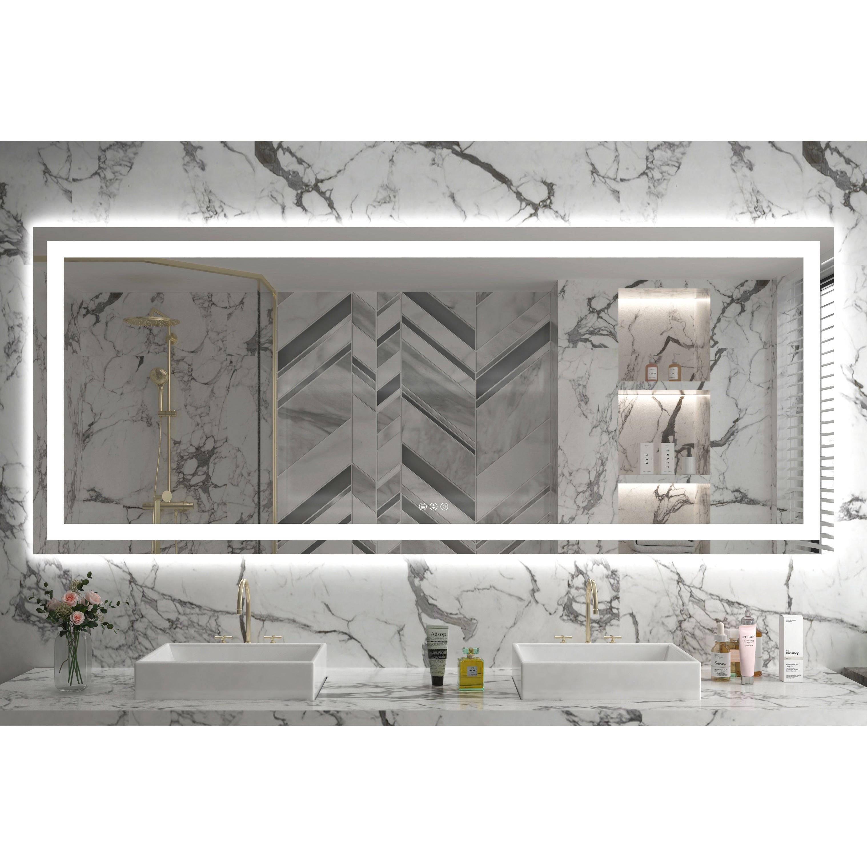 Large Rectangular Frameless Anti-Fog LED Light Wall Mounted Bathroom Vanity Mirror in White - N/A