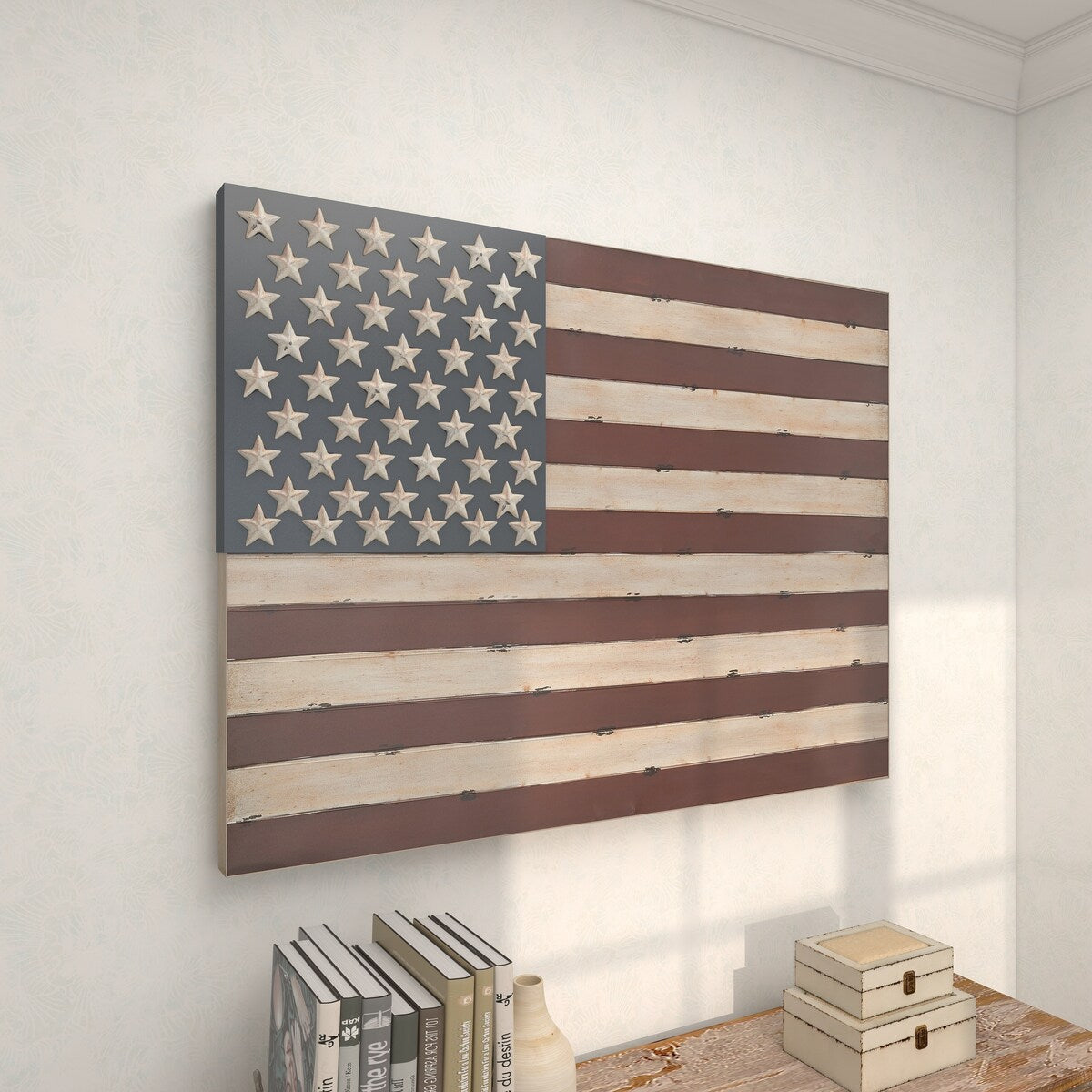 Metal American Flag Indoor Outdoor Home Wall Decor - Red - Roche River Decor