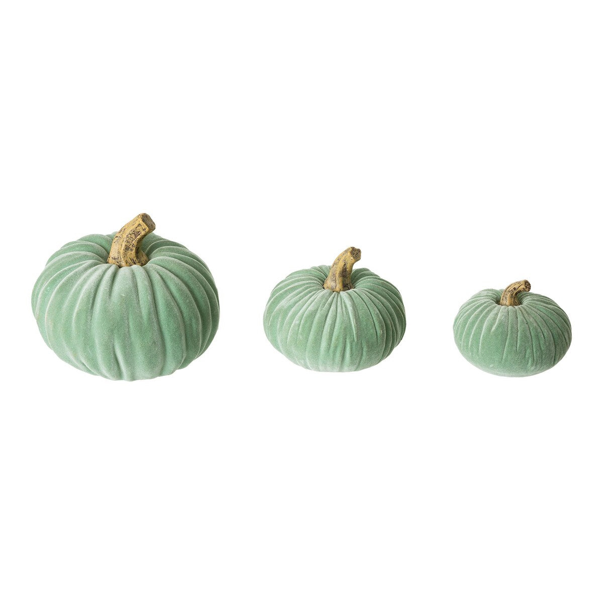 Glitzhome Set of 3 Mint Green Velvet/Resin Fall Harvest Art Pumpkins for Thanksgiving Centerpiece