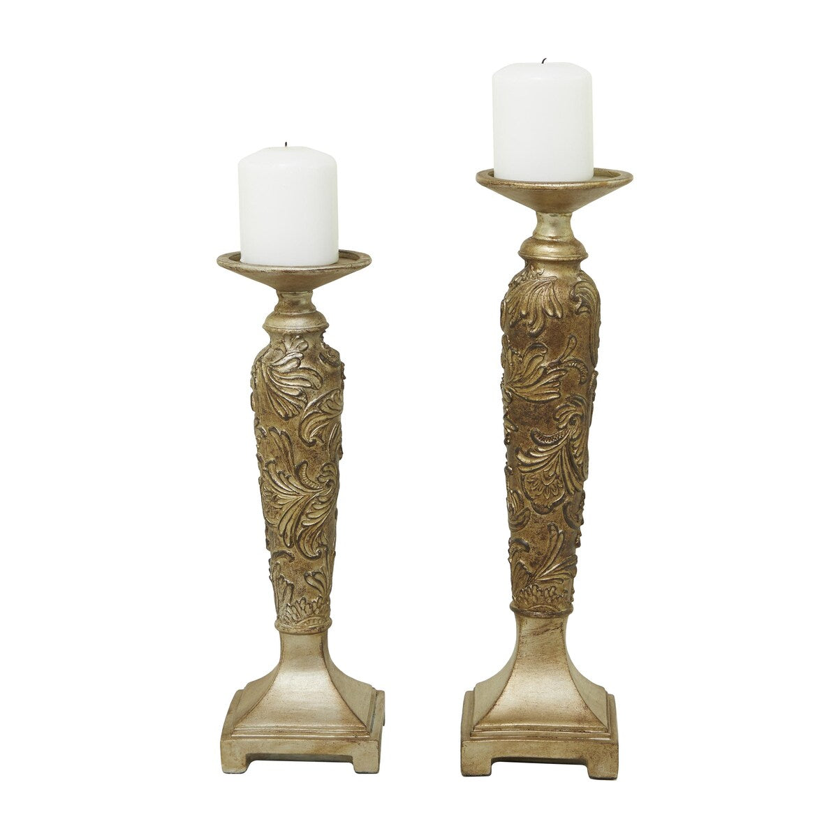 Polystone Traditional Candle Holder - Set of 2 Champagne - Roche River Decor