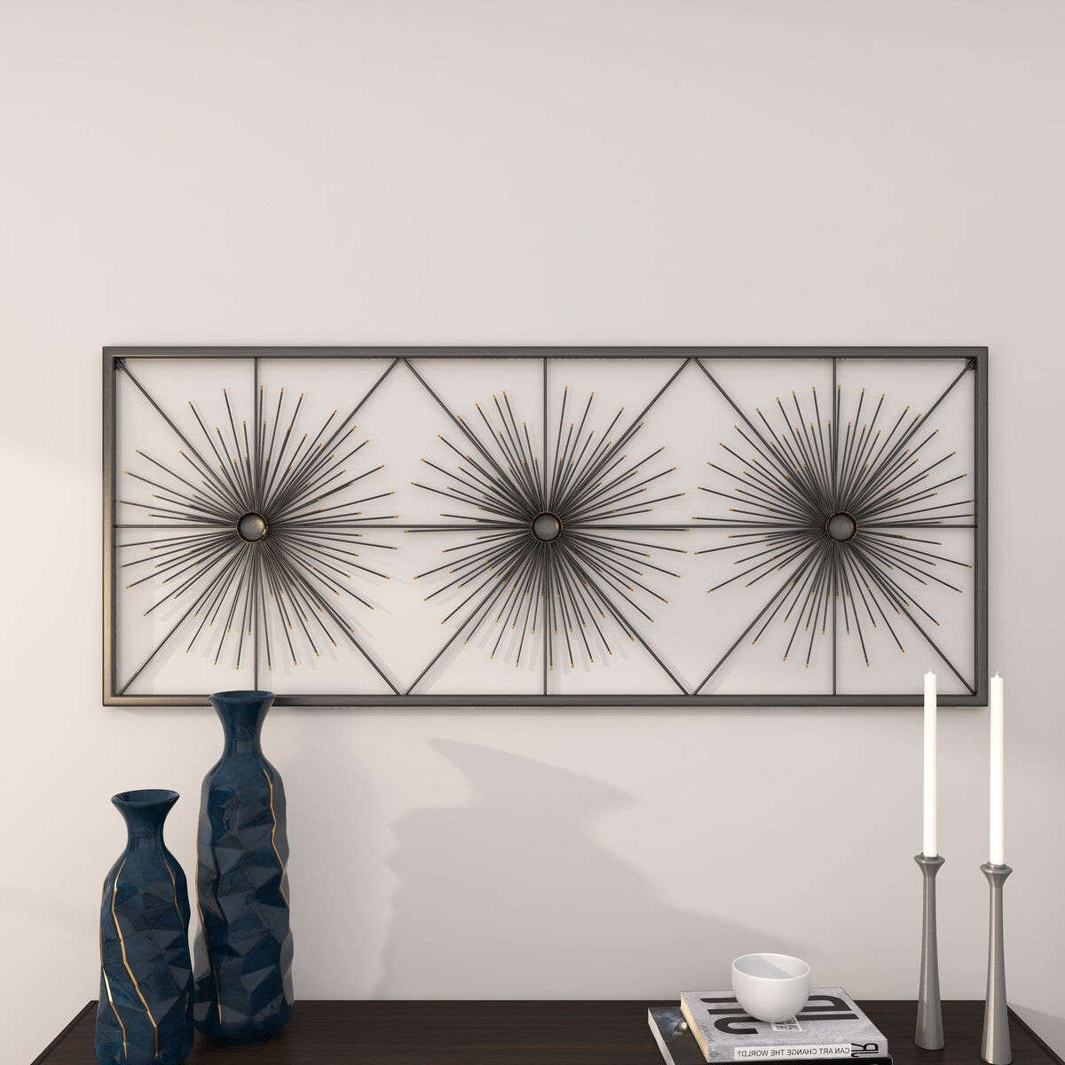 Metal Starburst Sea Urchin Home Wall Decor with Black Frame - Black - Roche River Decor