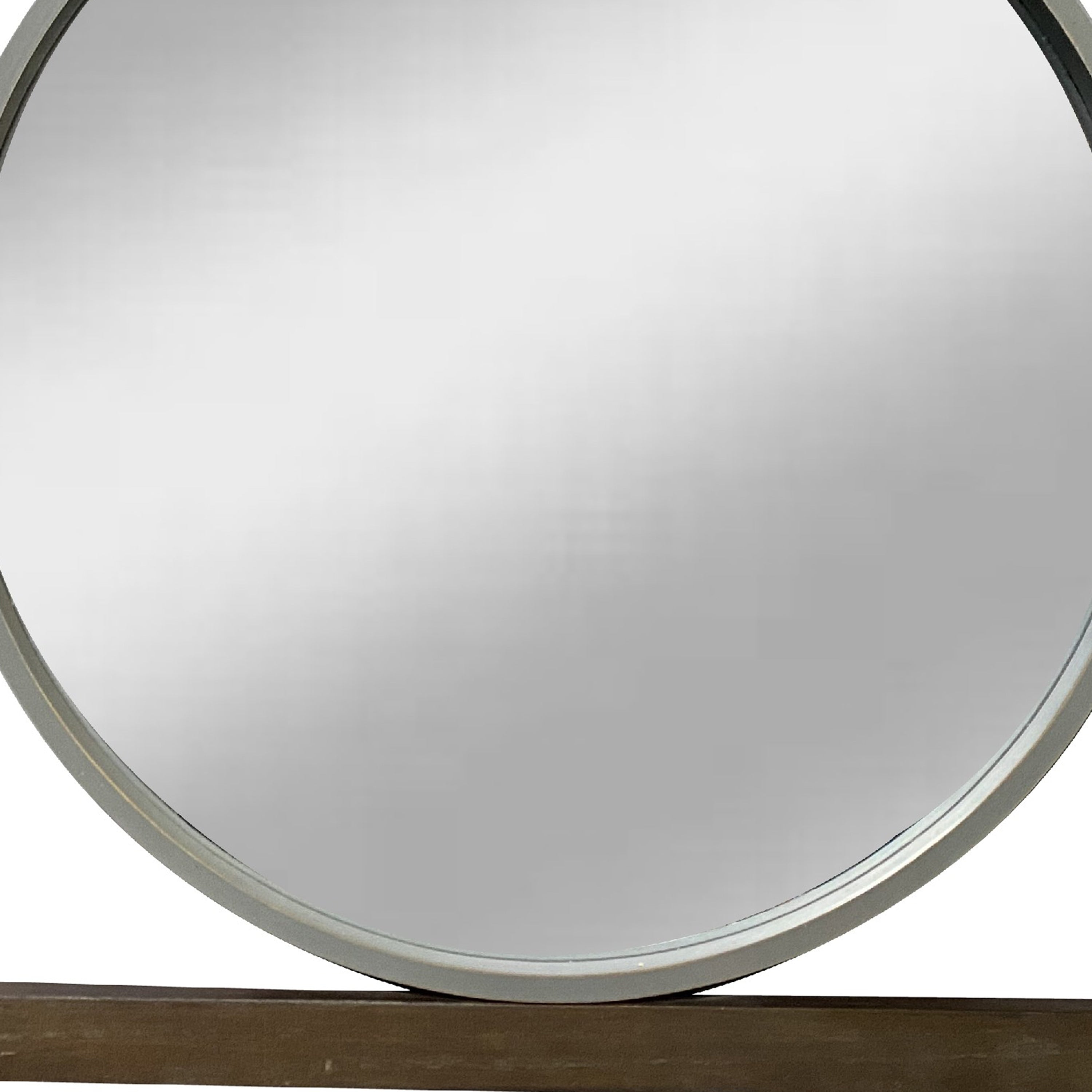 Round Wall Mirror with Rectangular Wooden Frame, Brown