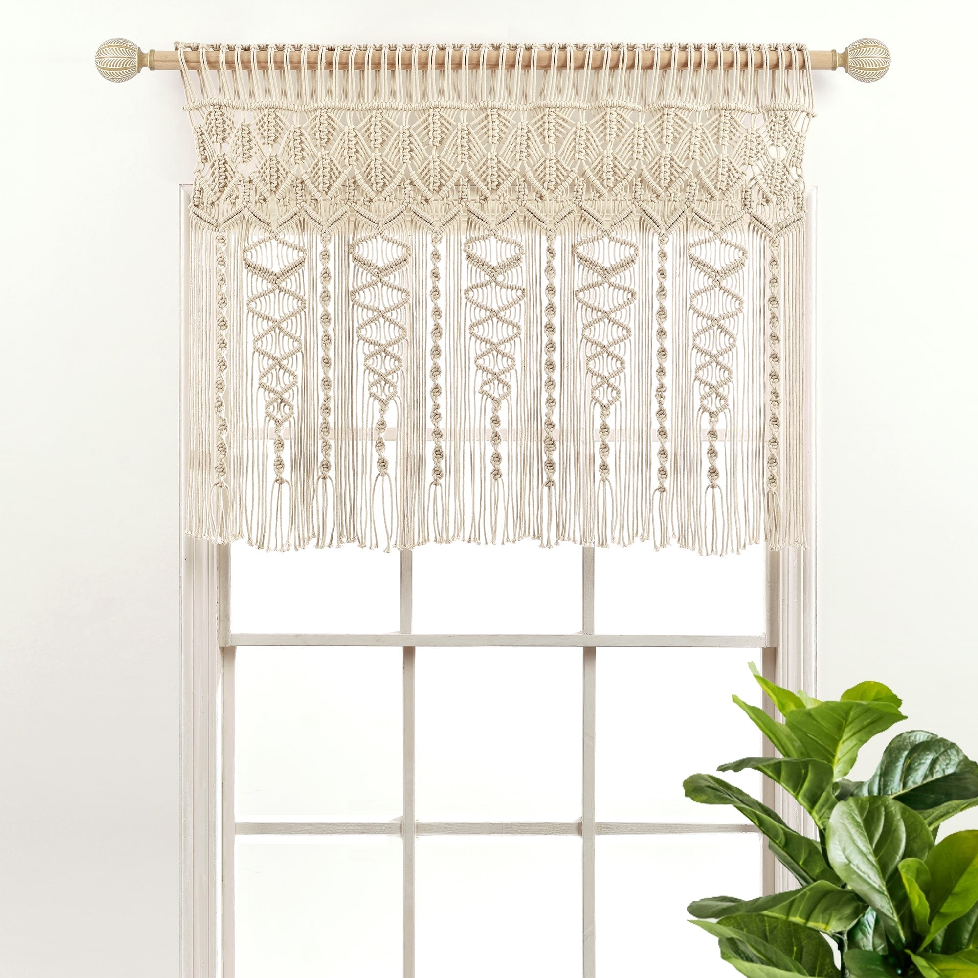 Lush Decor Boho Macrame Textured Cotton Valance/Kitchen Curtain/Wall Decor