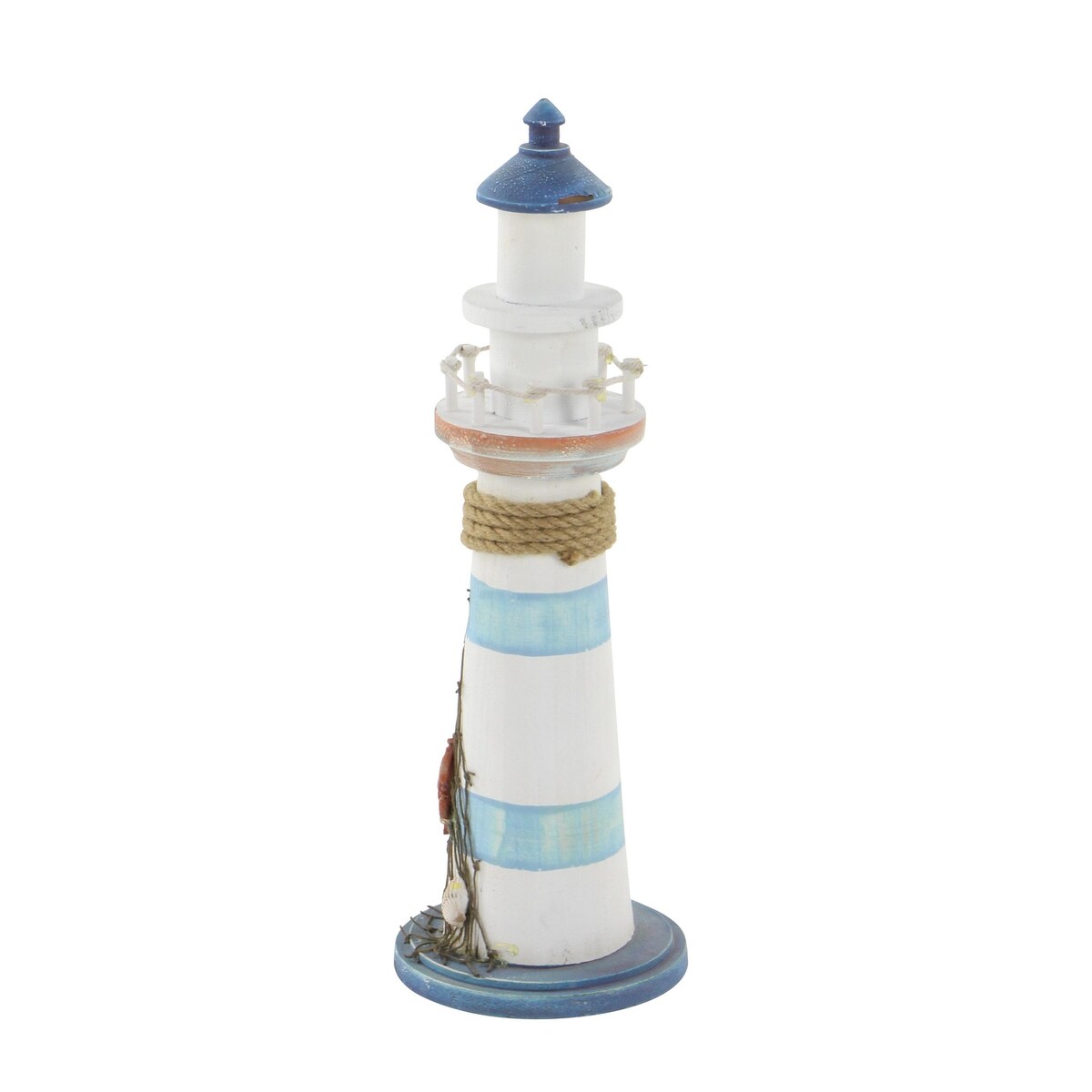 Wood Light House Decorative Sculpture with Netting - Blue - Roche River Decor