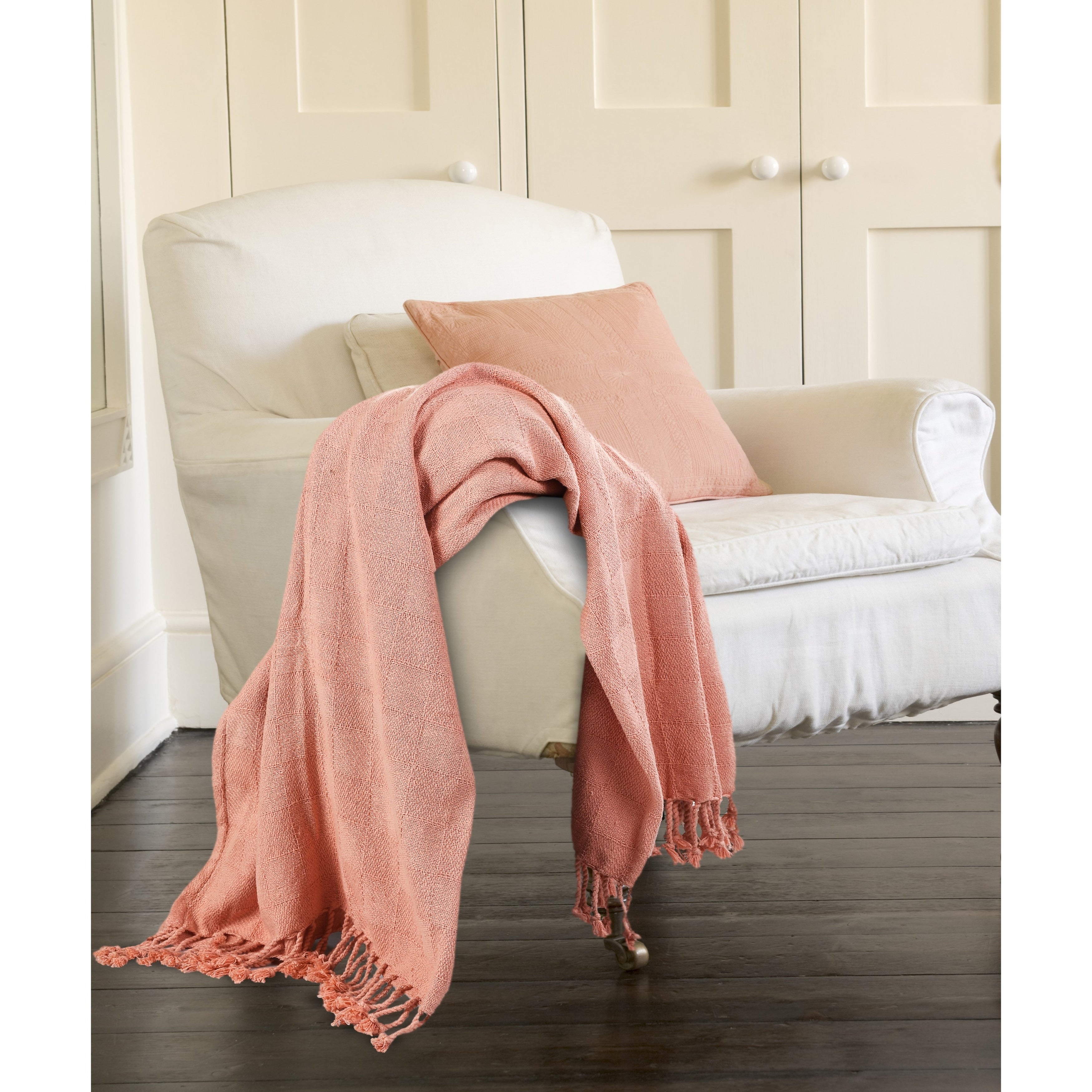 Sevita Checkered Weave Light Standard Size Throw Blanket with Fringe