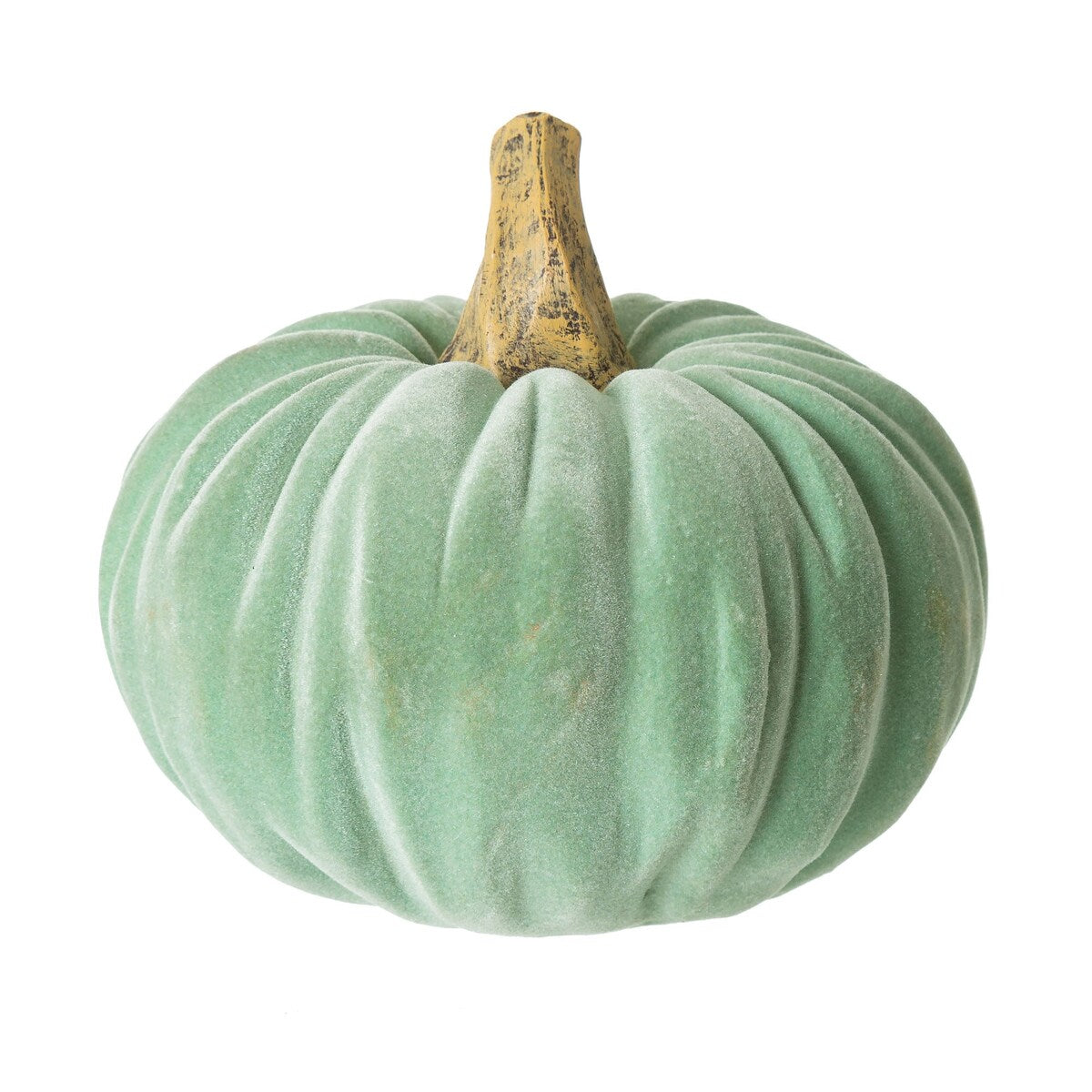 Glitzhome Set of 3 Mint Green Velvet/Resin Fall Harvest Art Pumpkins for Thanksgiving Centerpiece