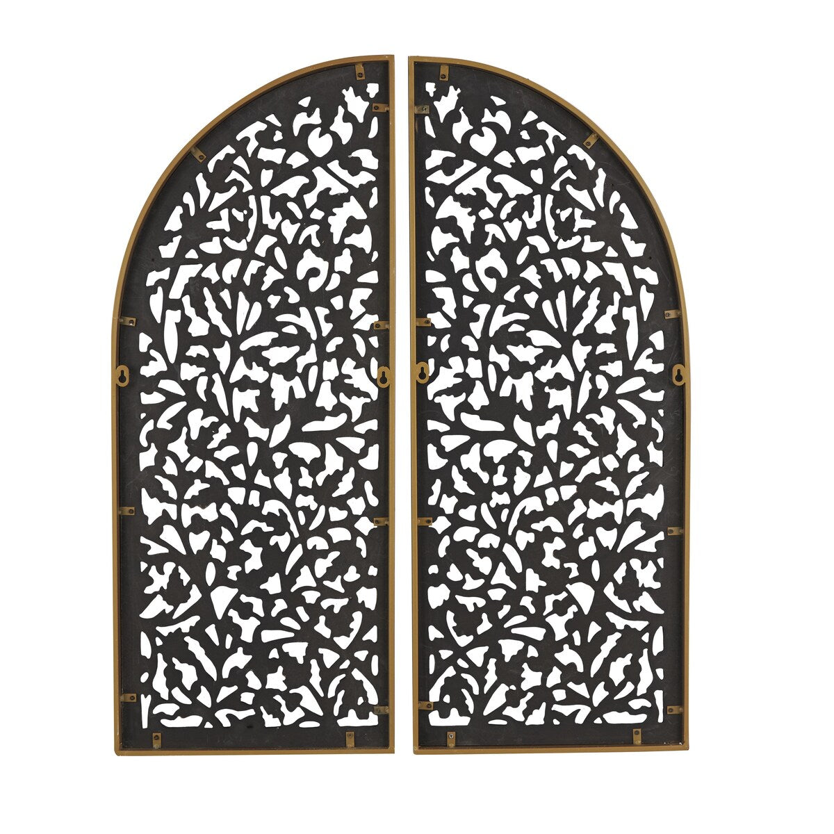 Wooden Floral Handmade Arched Home Wall Decor with Intricate Carvings - Set of 2 Brown - Roche River Decor