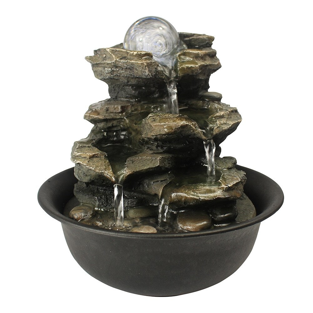 Spinning Orb Rock Cascading Indoor Tabletop Waterfall Fountain