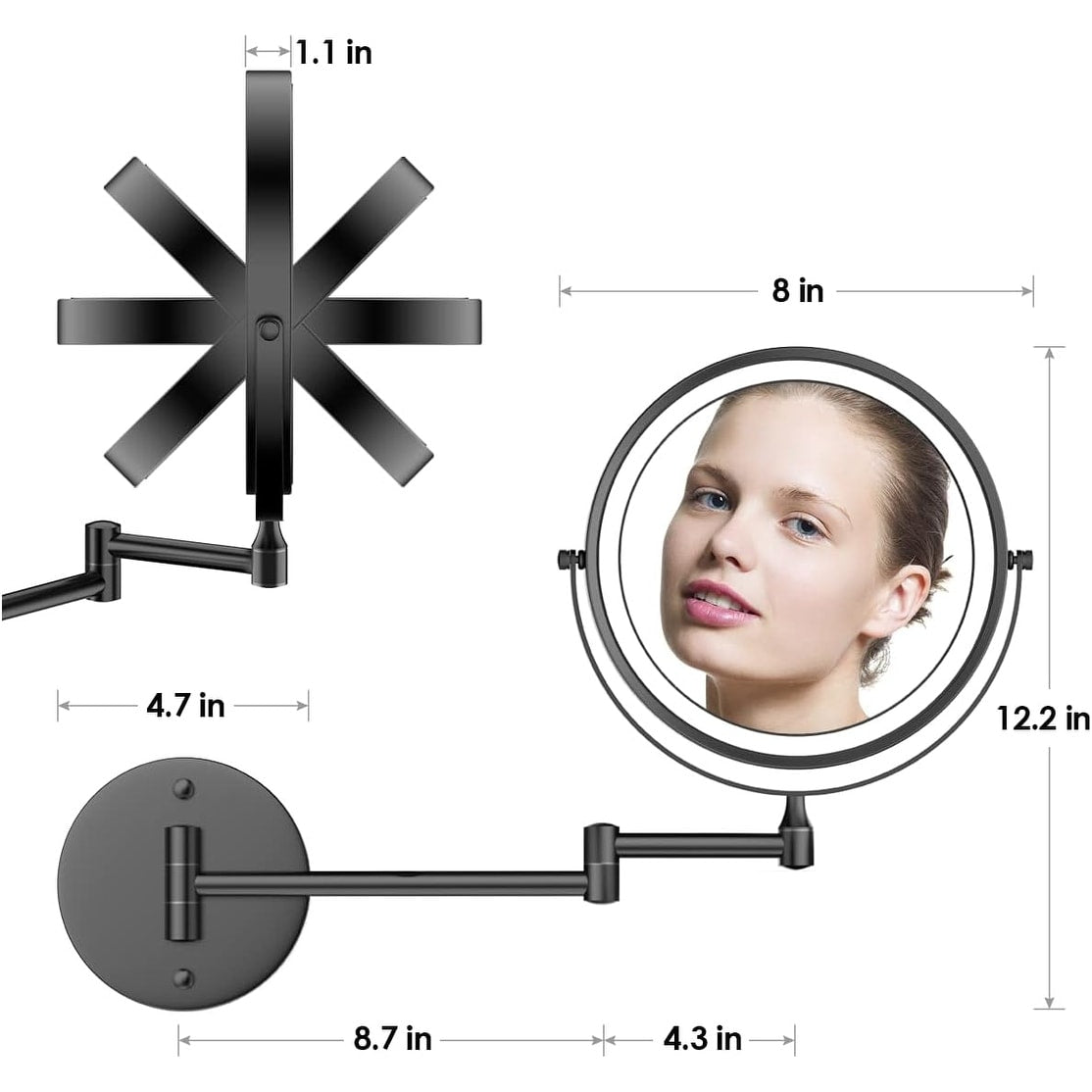 Rechargeable Wall Mounted Lighted Makeup Mirror