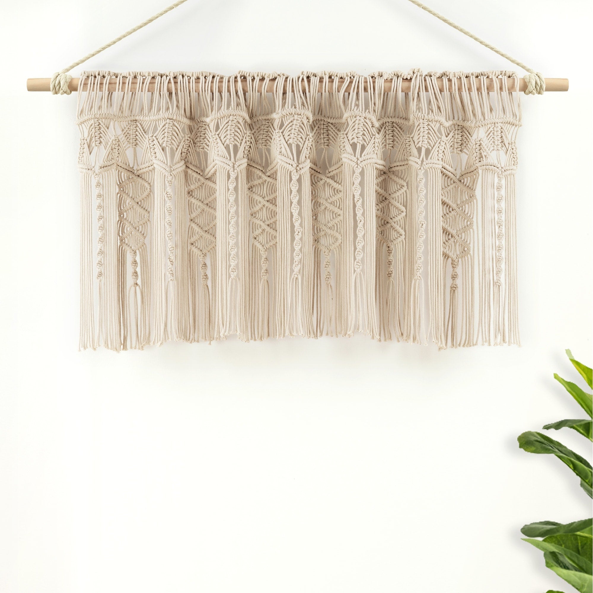 Lush Decor Boho Macrame Textured Cotton Valance/Kitchen Curtain/Wall Decor