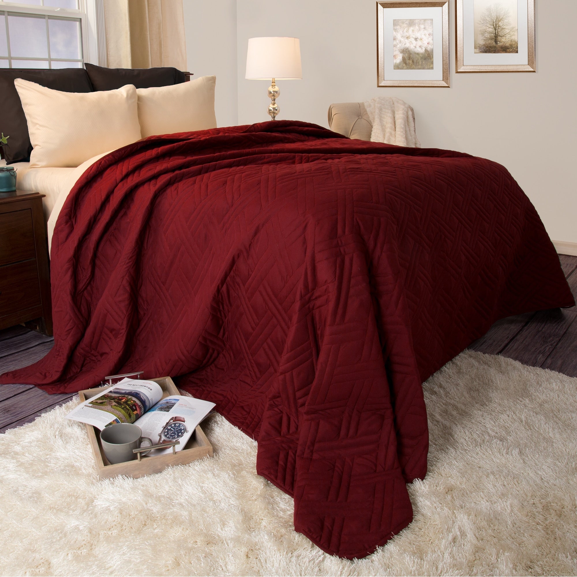 Quilt Coverlet - All-Season Washable Bedspread - Basket-Weave Polyester Bedding with Quilted Pattern by Windsor Home