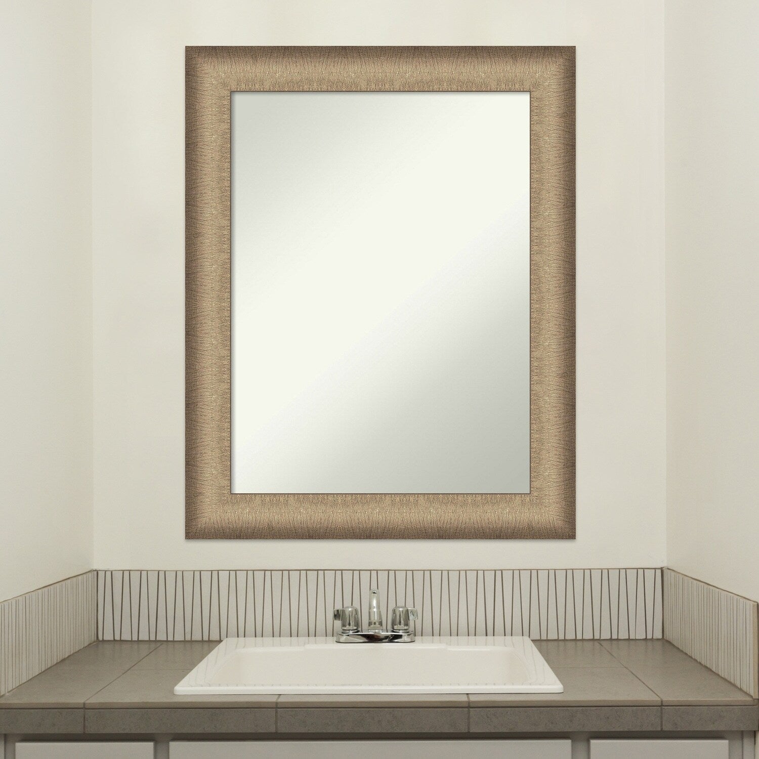 Non-Beveled Bathroom Wall Mirror - Elegant Brushed Bronze Frame