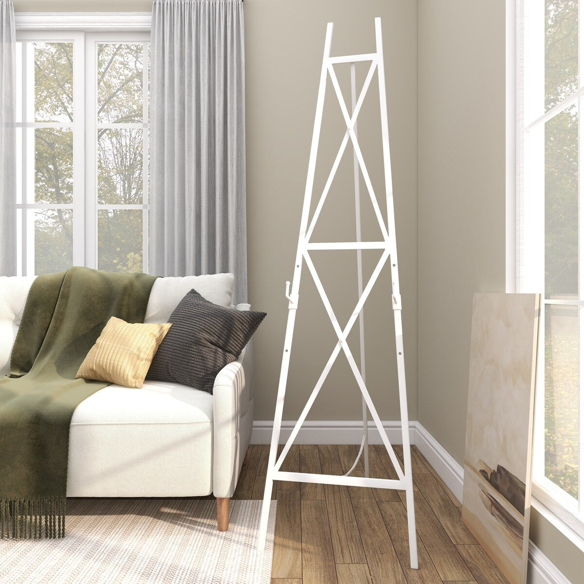 Metal Tall Adjustable 3 or 2 Tier Display Easel with Chain Support - White - Roche River Decor