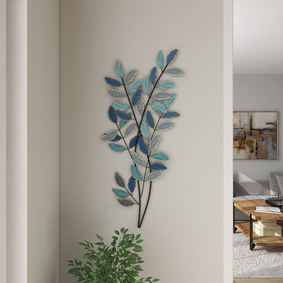 Metal Leaf Home Wall Decor - Blue - Roche River Decor