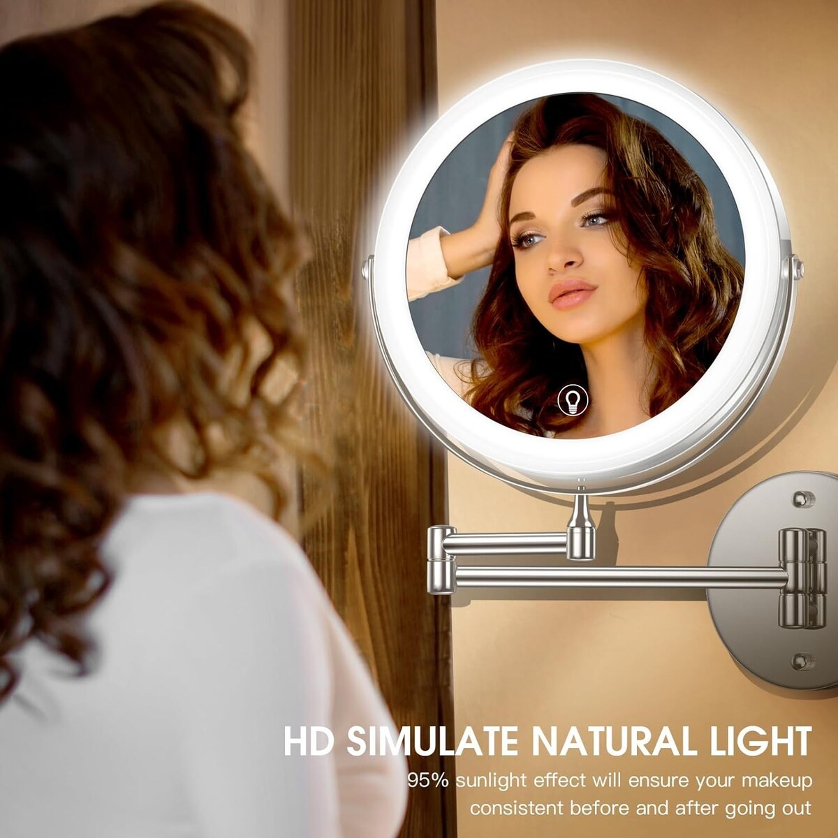 8 Rechargeable Double-Sided Magnifying Mirror, 3 Colors Led Vanity Mirror, 360° Rotation Foldable Light up Mirror - 8 inch