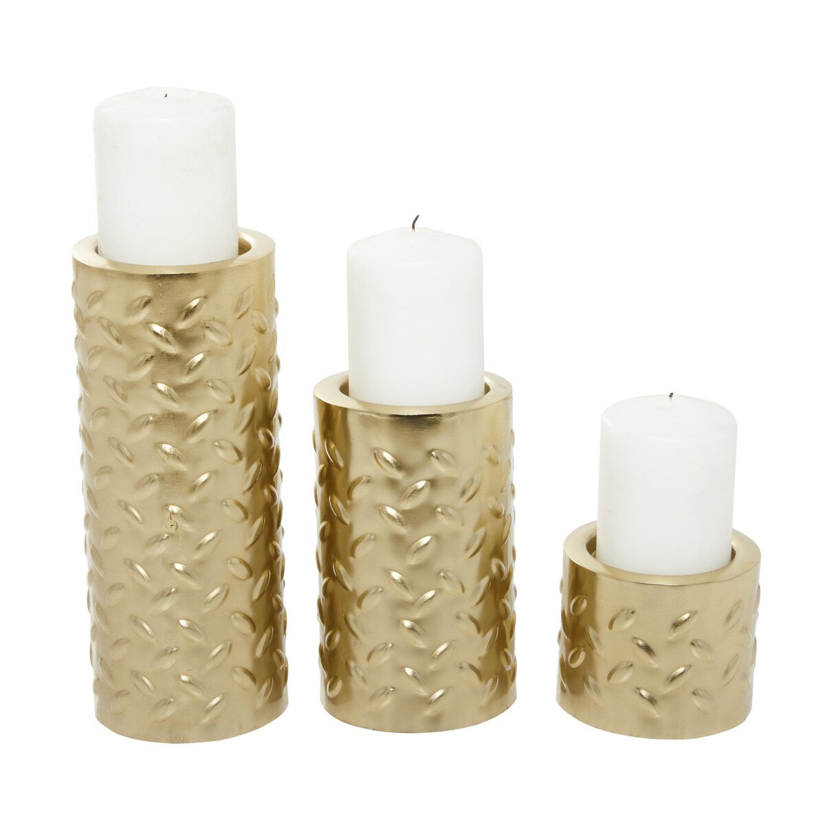 Metal Pillar Decorative Candle Holder with Studs - Set of 3 Silver or Gold - Roche River Decor