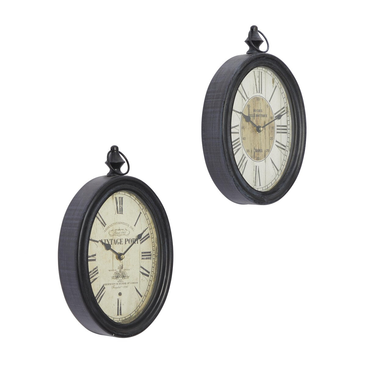 Metal Pocket Watch Style Decorative Wall Clock - Set of 2 Black - Roche River Decor