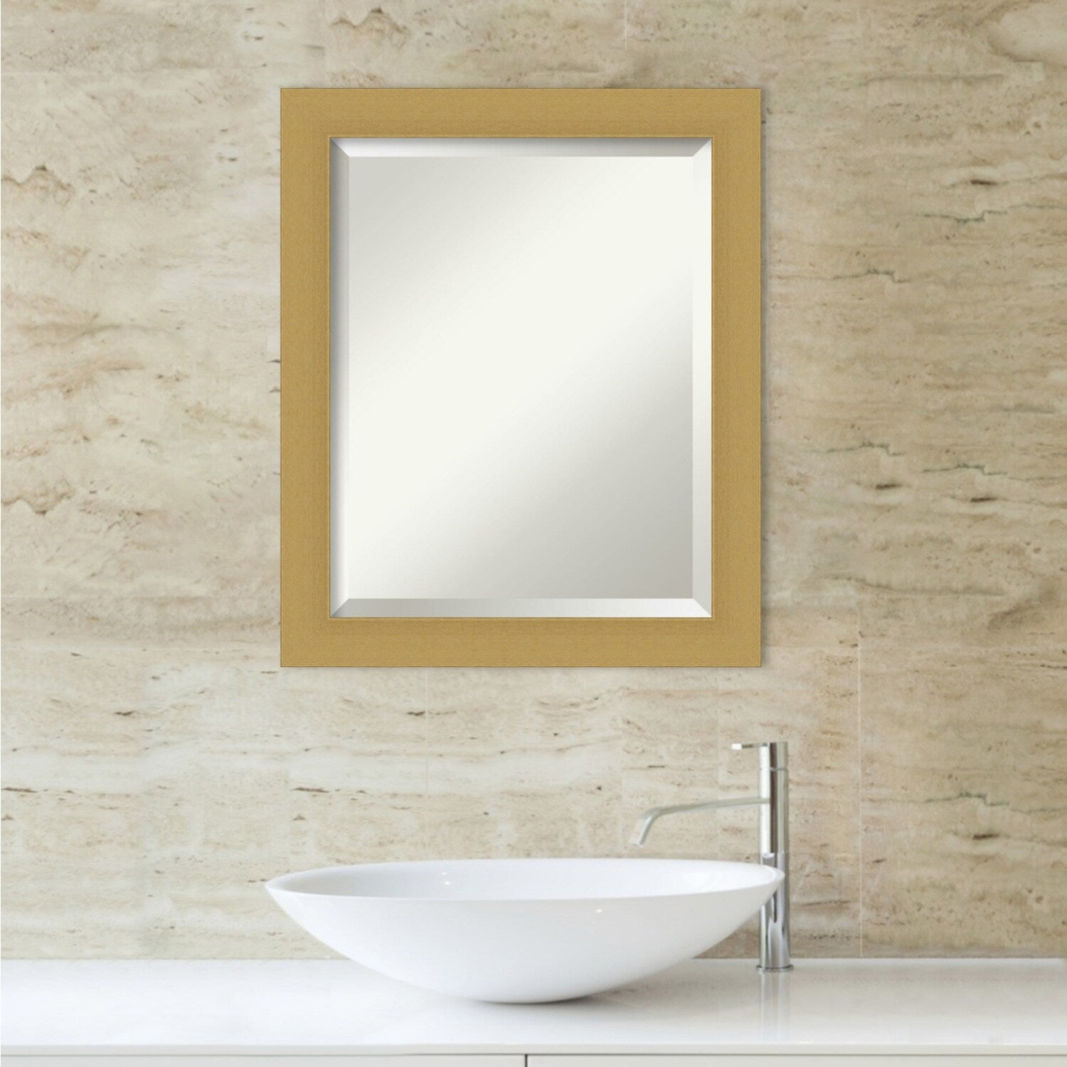 Beveled Bathroom Wall Mirror - Grace Brushed Narrow Frame