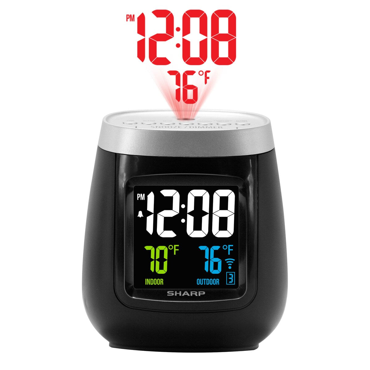 Sharp Projection Alarm Clock with indoor and Outdoor Temperature - Silver