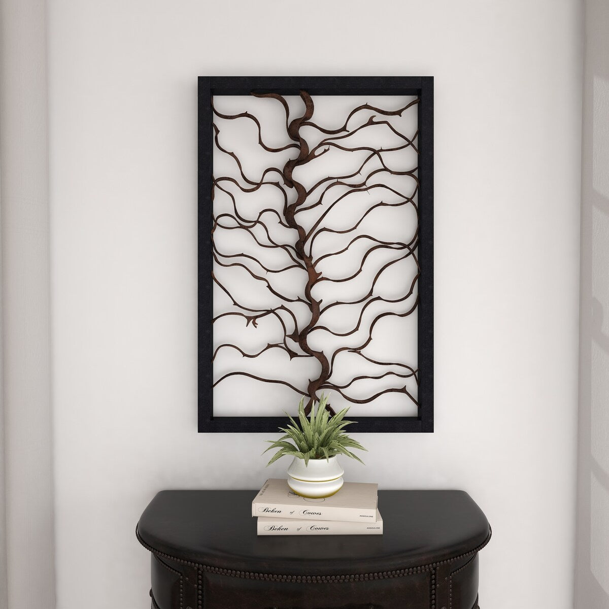 Wood Tree Branch Home Wall Decor with Black Frame - Brown - Roche River Decor