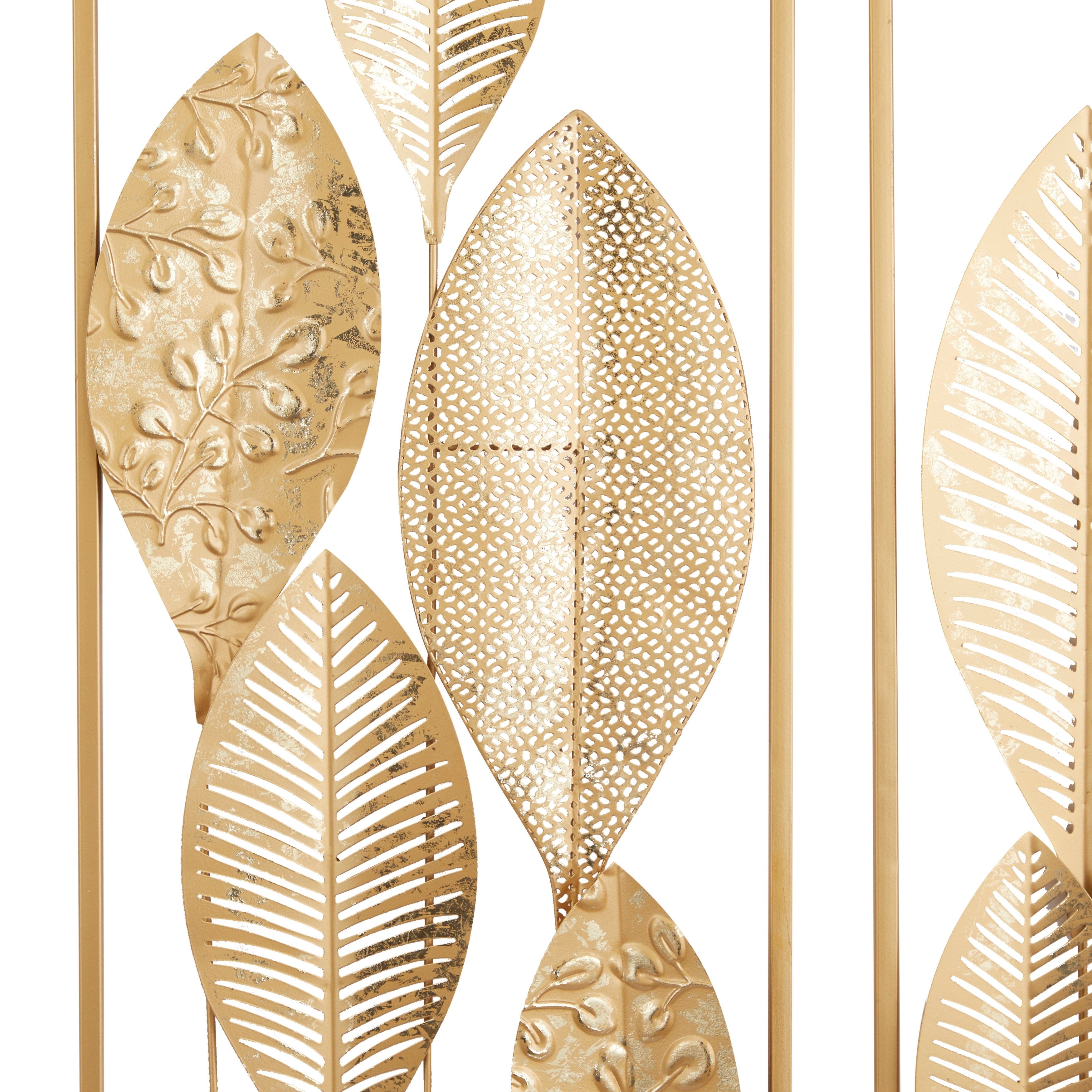 CosmoLiving by Cosmopolitan Gold Metal Tall Cut-Out Leaf Wall Decor with Gold Frame (Set of 2)