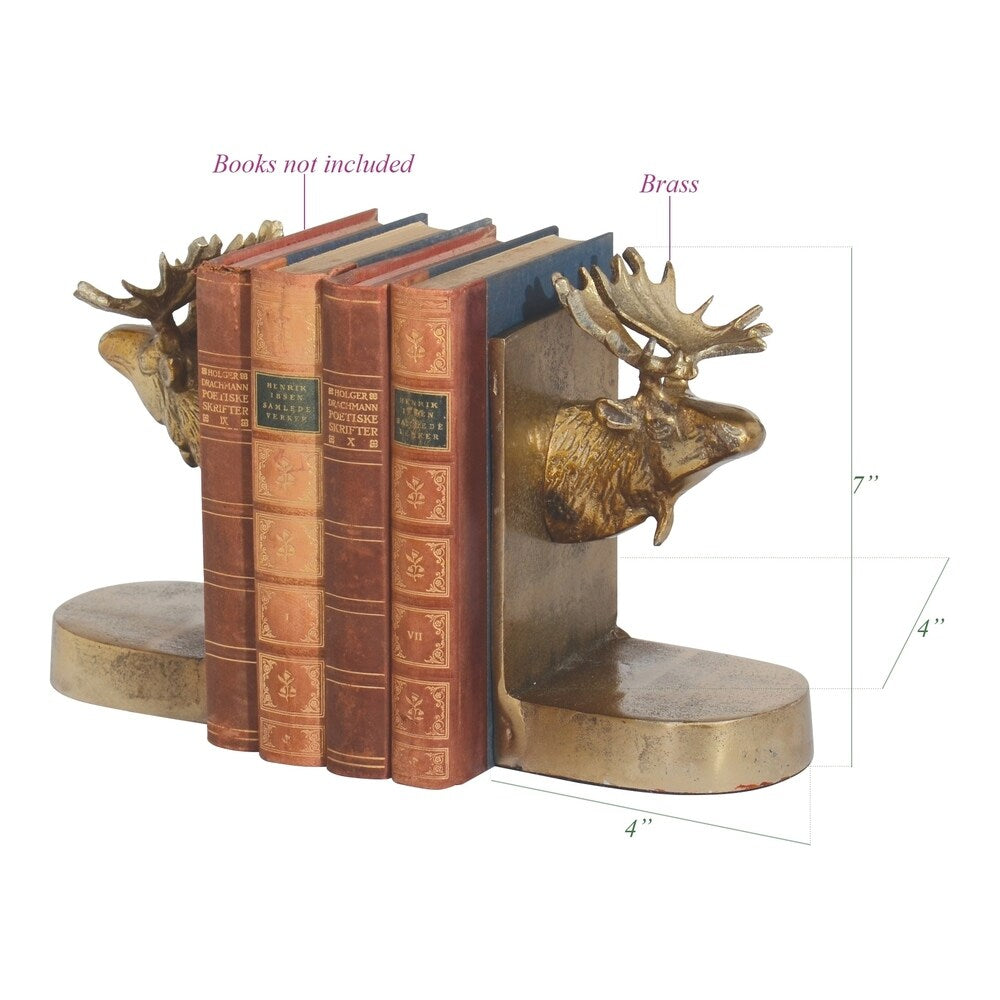 Moose Brushed Brass Bookends (Set of 2)