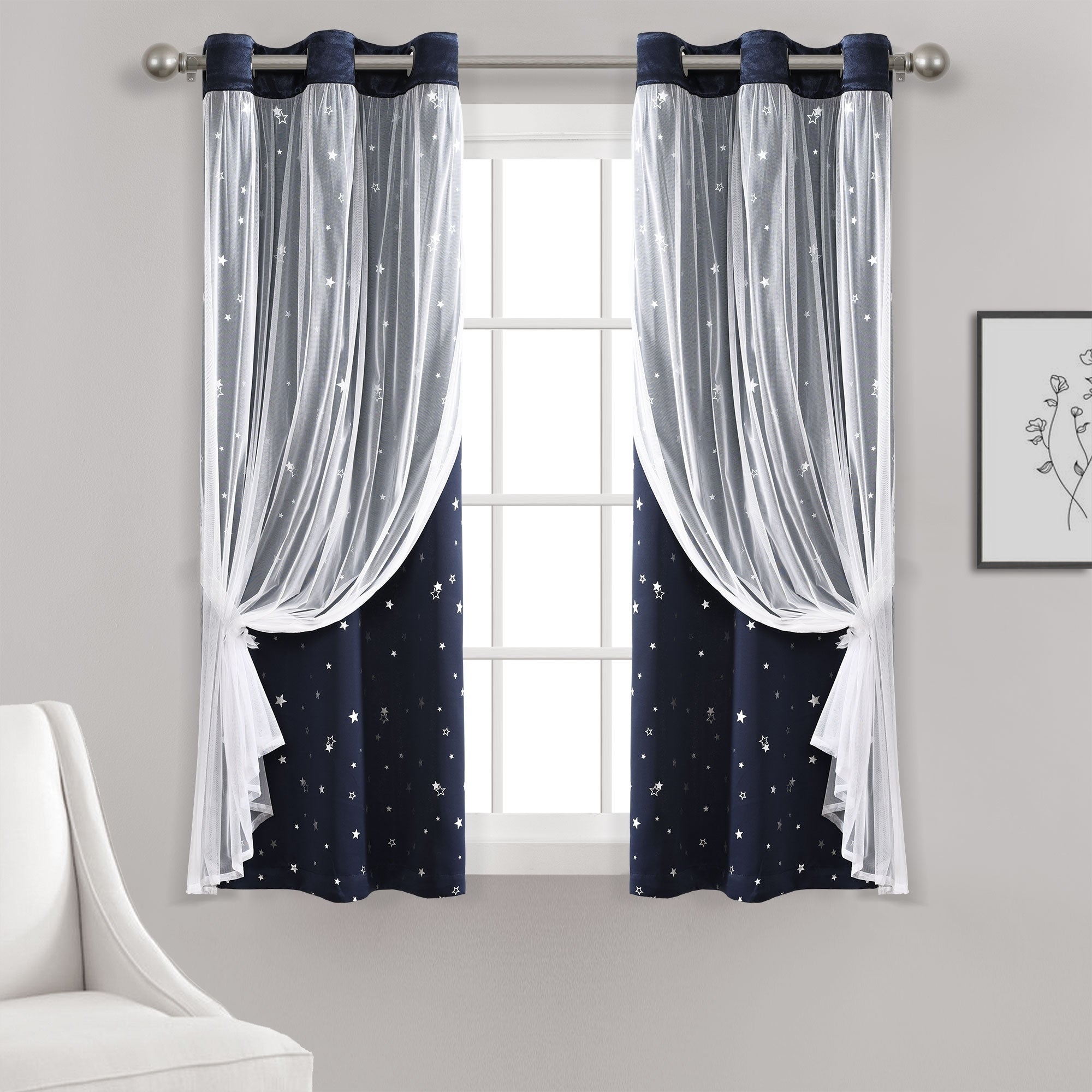 Lush Decor Star Sheer Insulated Grommet Blackout Window Curtain Panel Pair