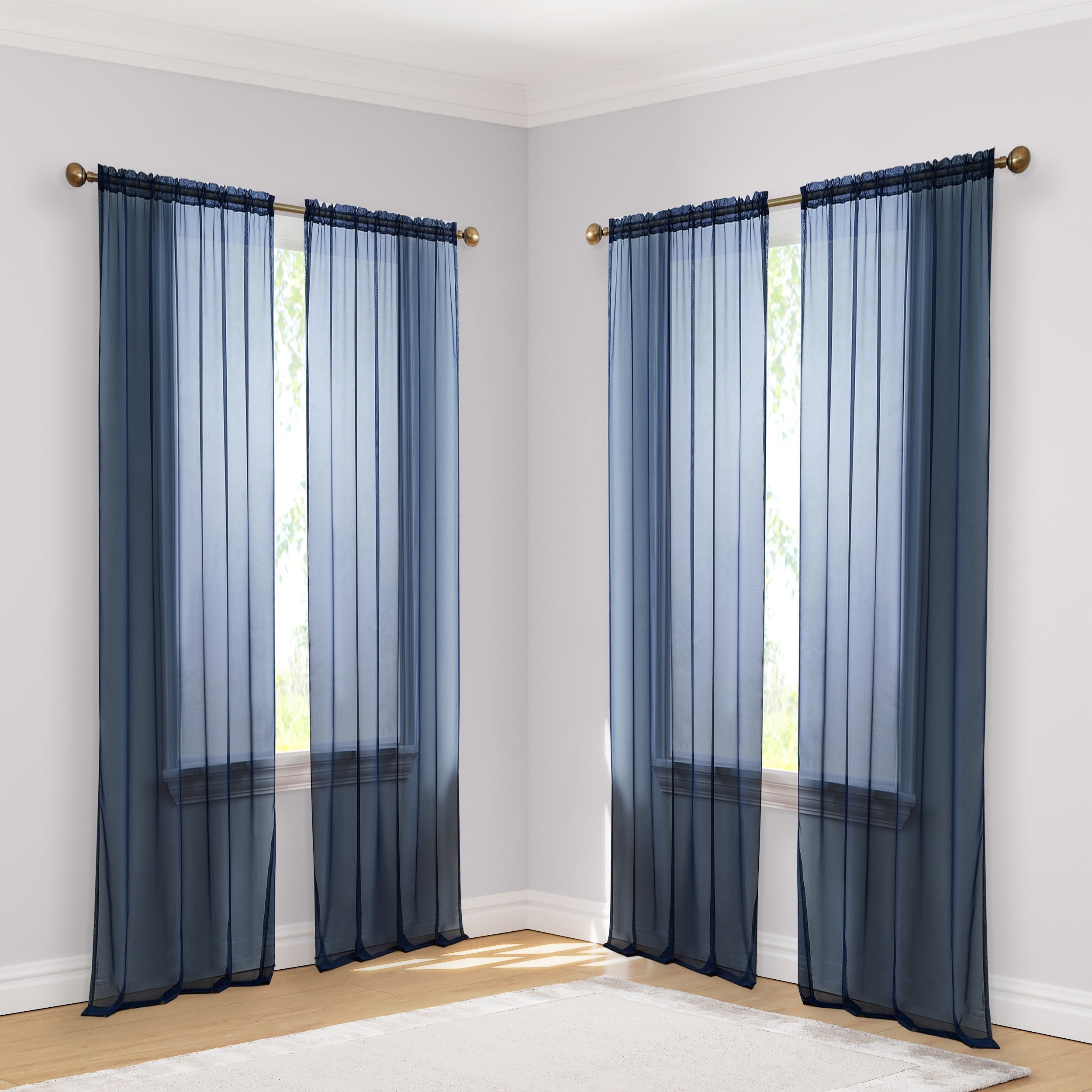 HLC.me Geneva Sheer Voile Window Treatment Rod Pocket Curtain Panels Bedroom and Living Room (Set of 4)