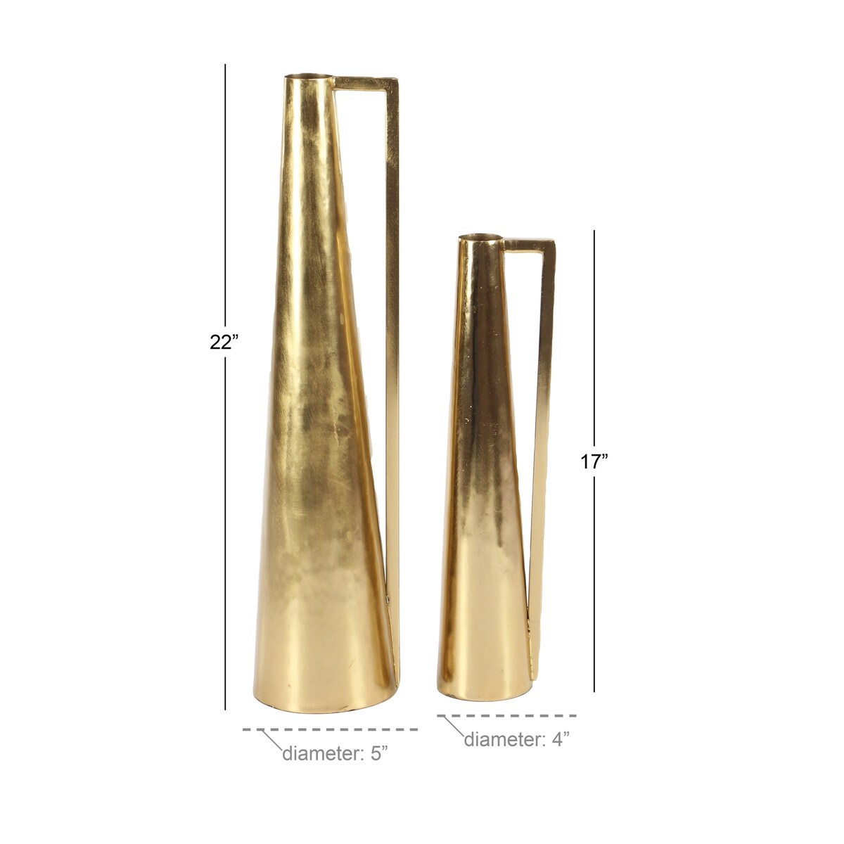 Metal Slim Cone Decorative Vase with Handles - Set of 2 Black, White, Gold, Silver, Dark Gray - CosmoLiving by Cosmopolitan