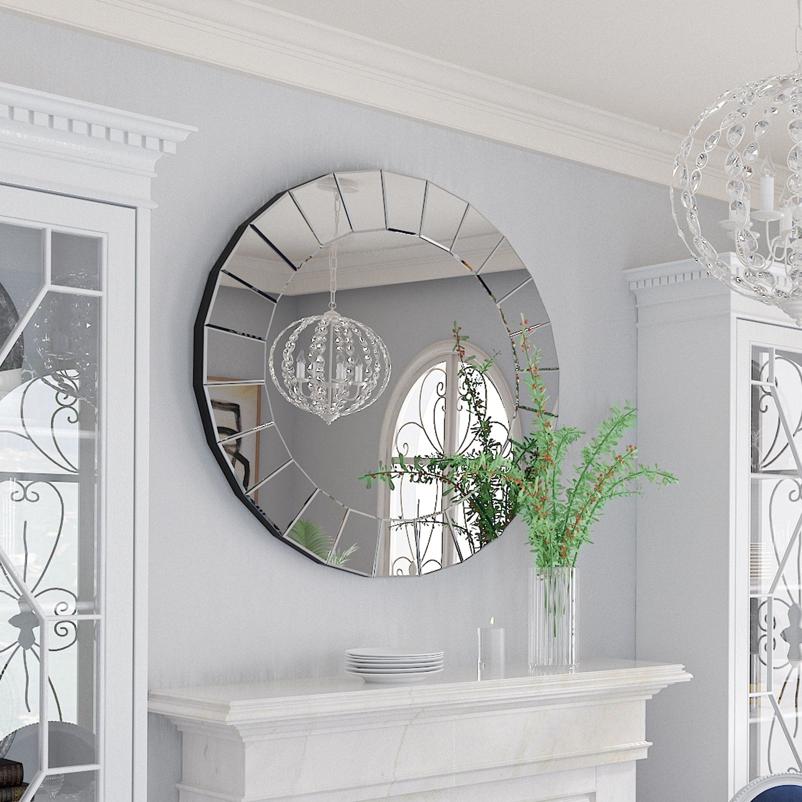 Large Round Decorative Mirrors for Wall Decor Venetian Ornate Mirror - 32in.Wx32in.H