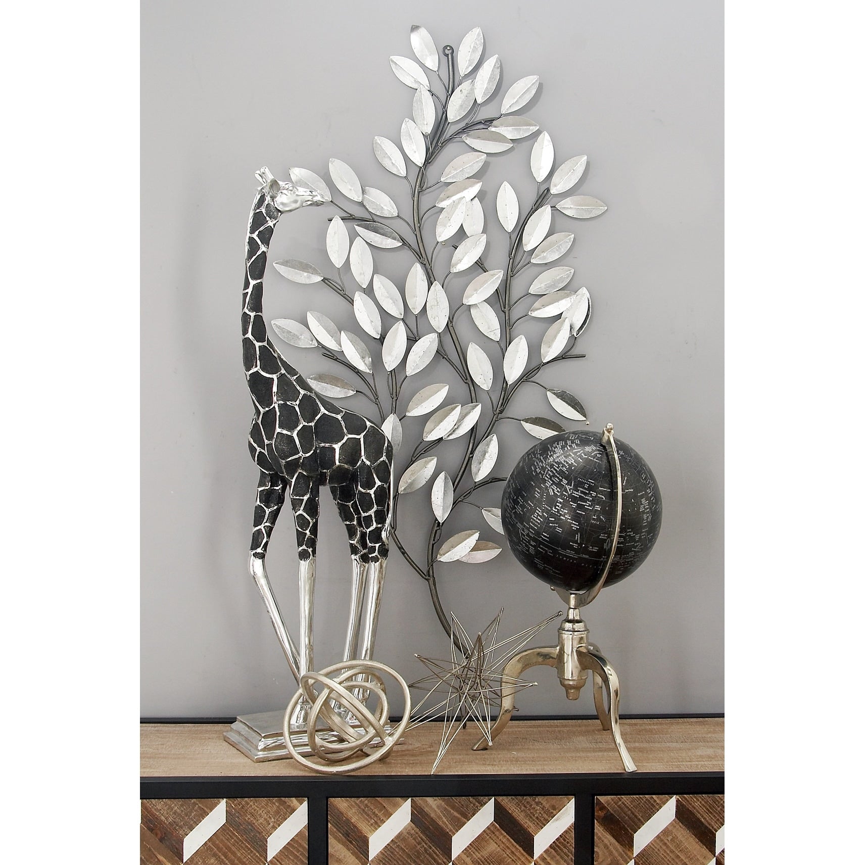 Metal Metallic Leaf Wall Decor with Stem - Silver or Brass