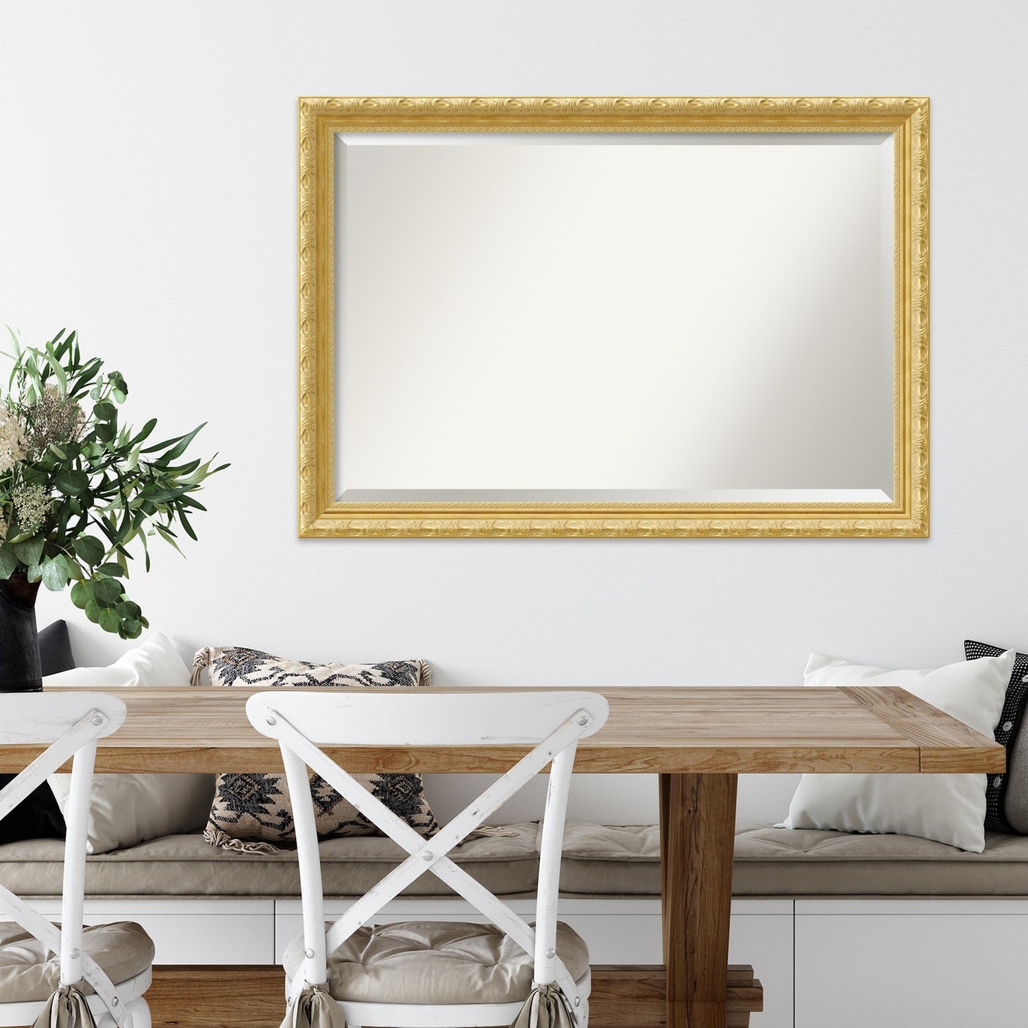 Beveled Wood Wall Mirror - Versailles Gold Frame - Outer Size: 40 x 28 in