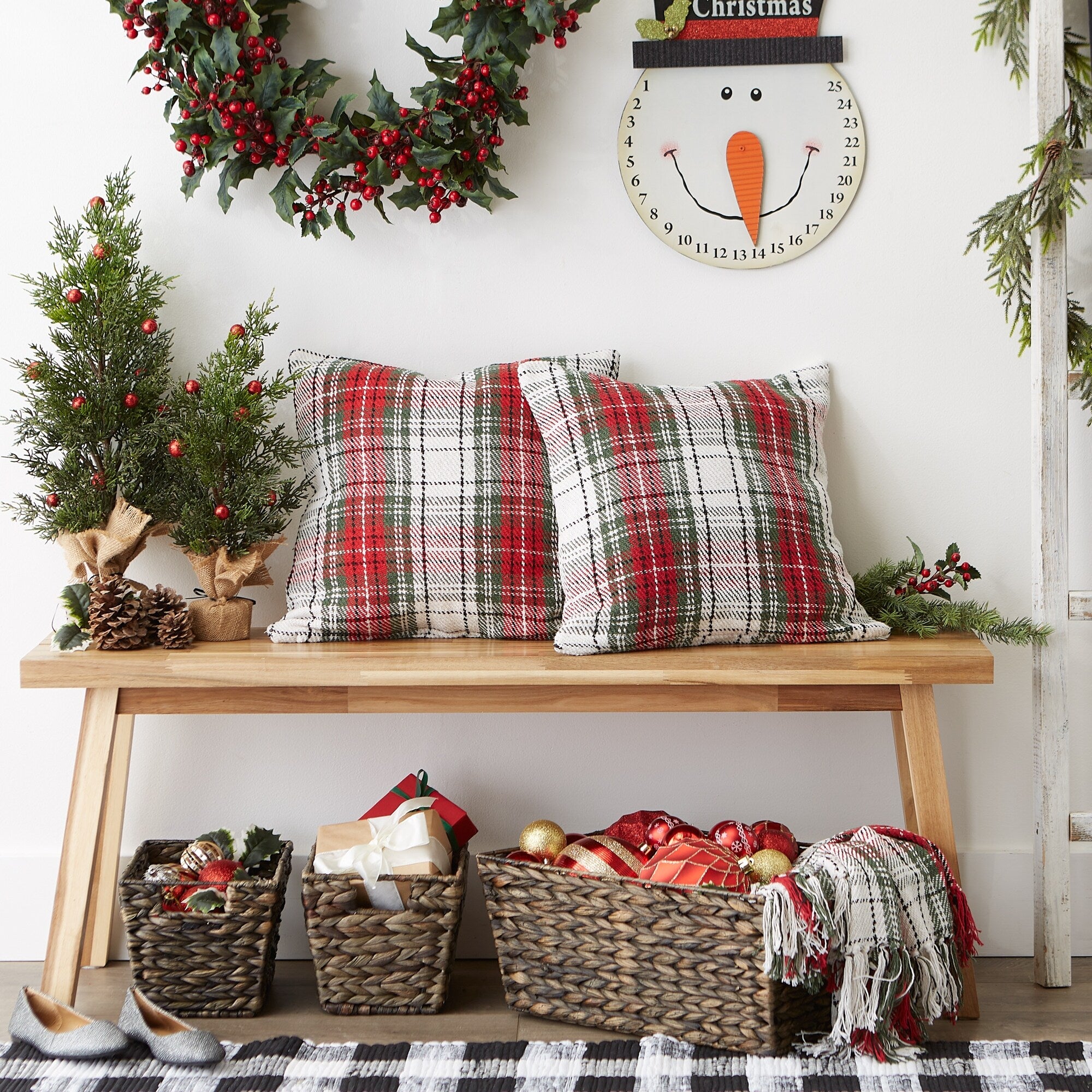 Christmas Plaid Recycled Cotton Pillow Cover 18x18 (Set of 2)