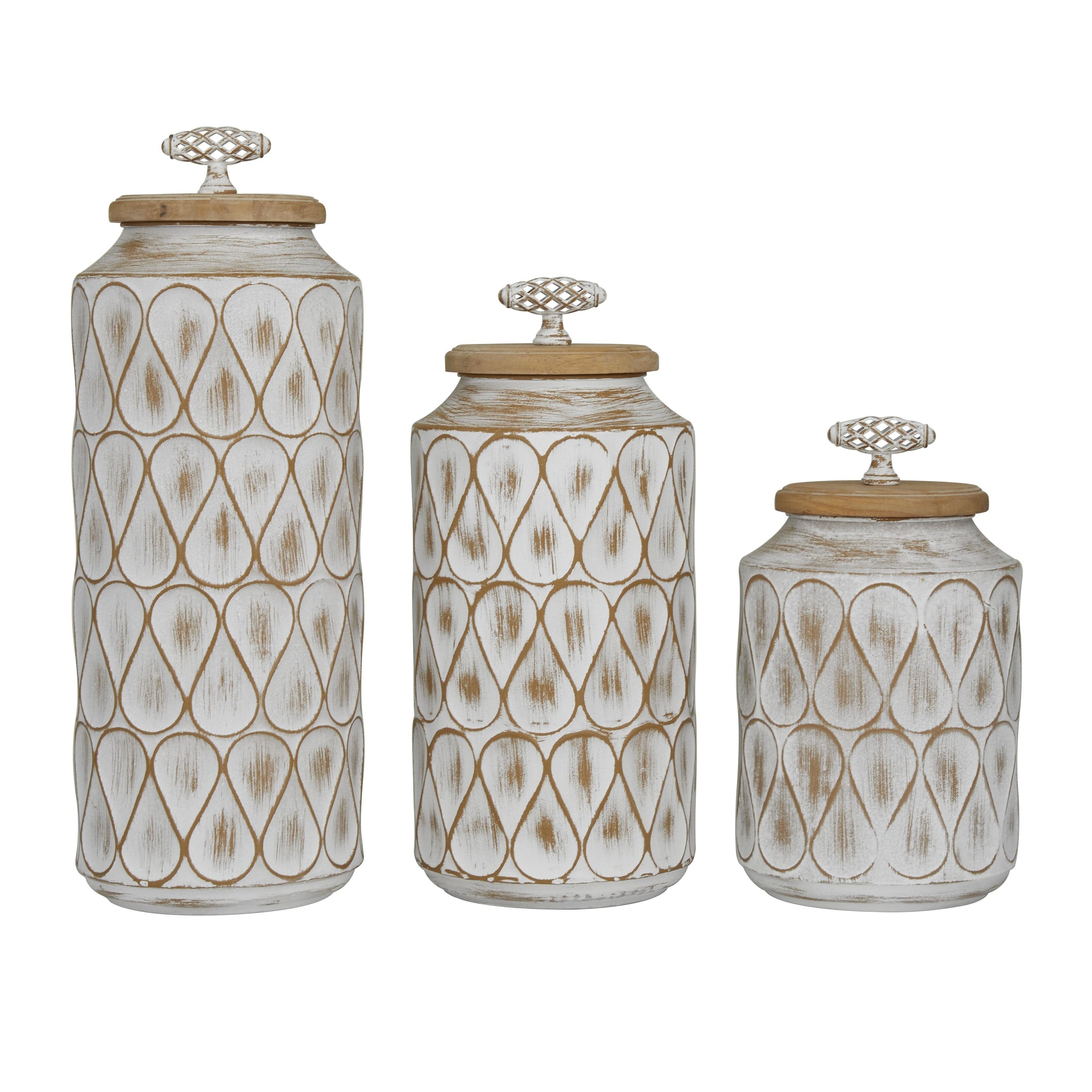 Metal Living Room Decorative Jars with Wood Lids - Set of 3 Bronze or Brown - Roche River Decor