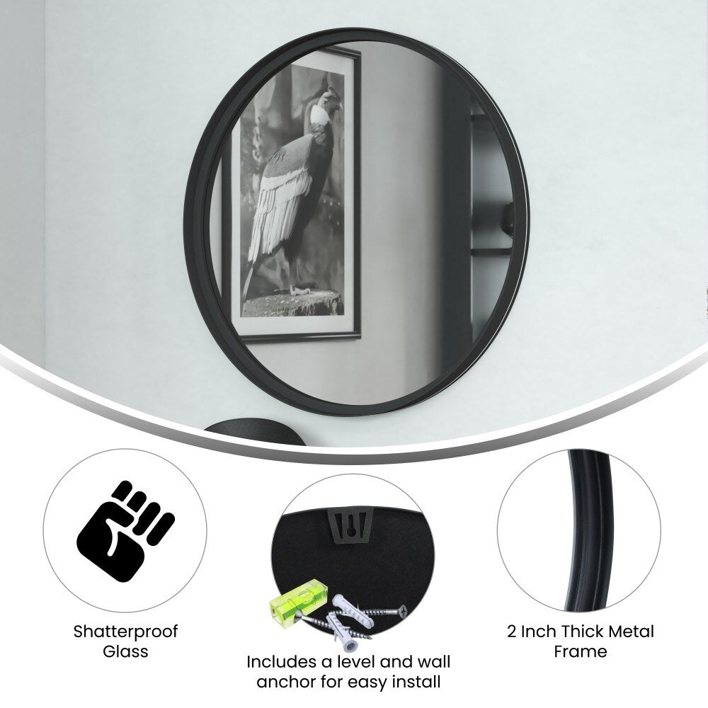 Wall Mount Shatterproof Round Accent Wall Mirror with Metal Frame