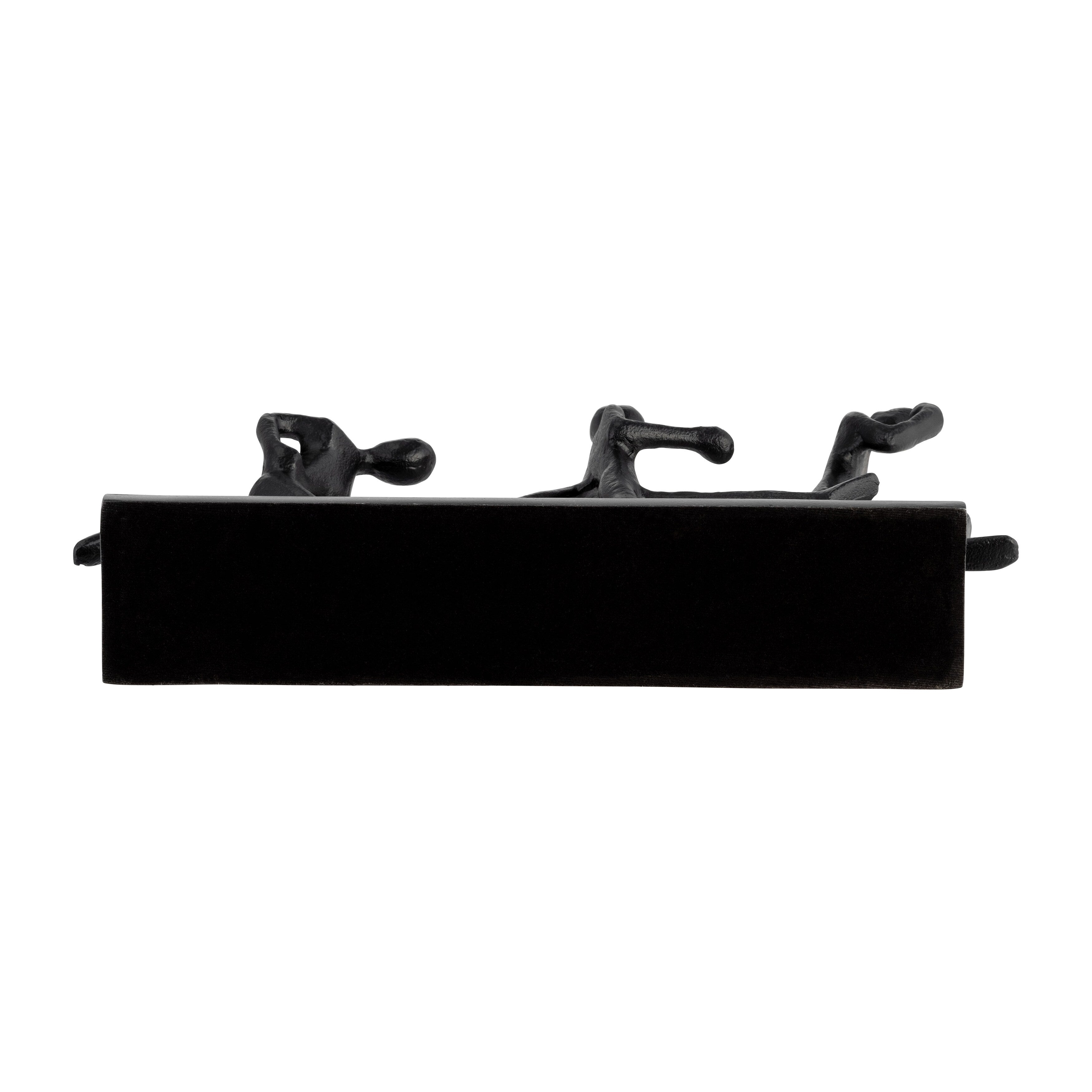 13Lx3Wx9H, Metal Three-man Running Sculpture, Black Finish, Wood Base, Decorative Sculpture for Table Decor or Shelf