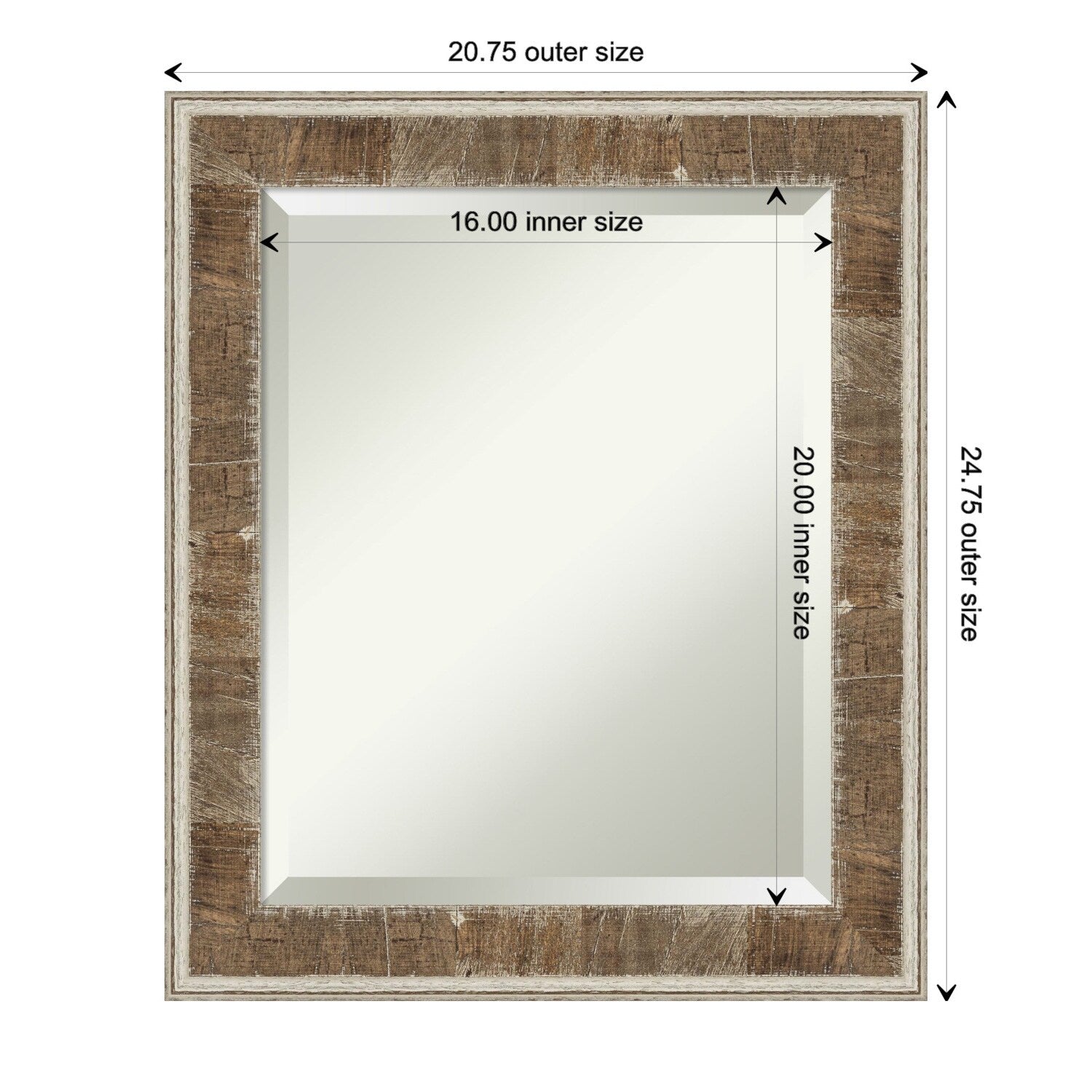 Beveled Wood Bathroom Wall Mirror - Farmhouse Brown Narrow Frame