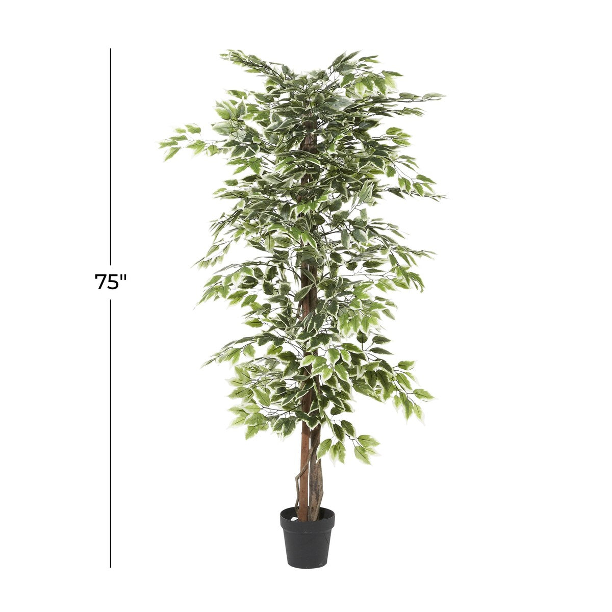 Faux Foliage Ficus Artificial Tree with Realistic Leaves and Black Plastic Pot - Green - Roche River Decor