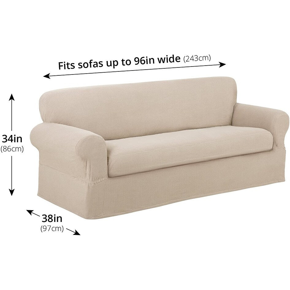 Maytex Stretch Reeves Stretch 2-Piece Sofa Slipcover Natural - Beige - 96 x 38 x 34