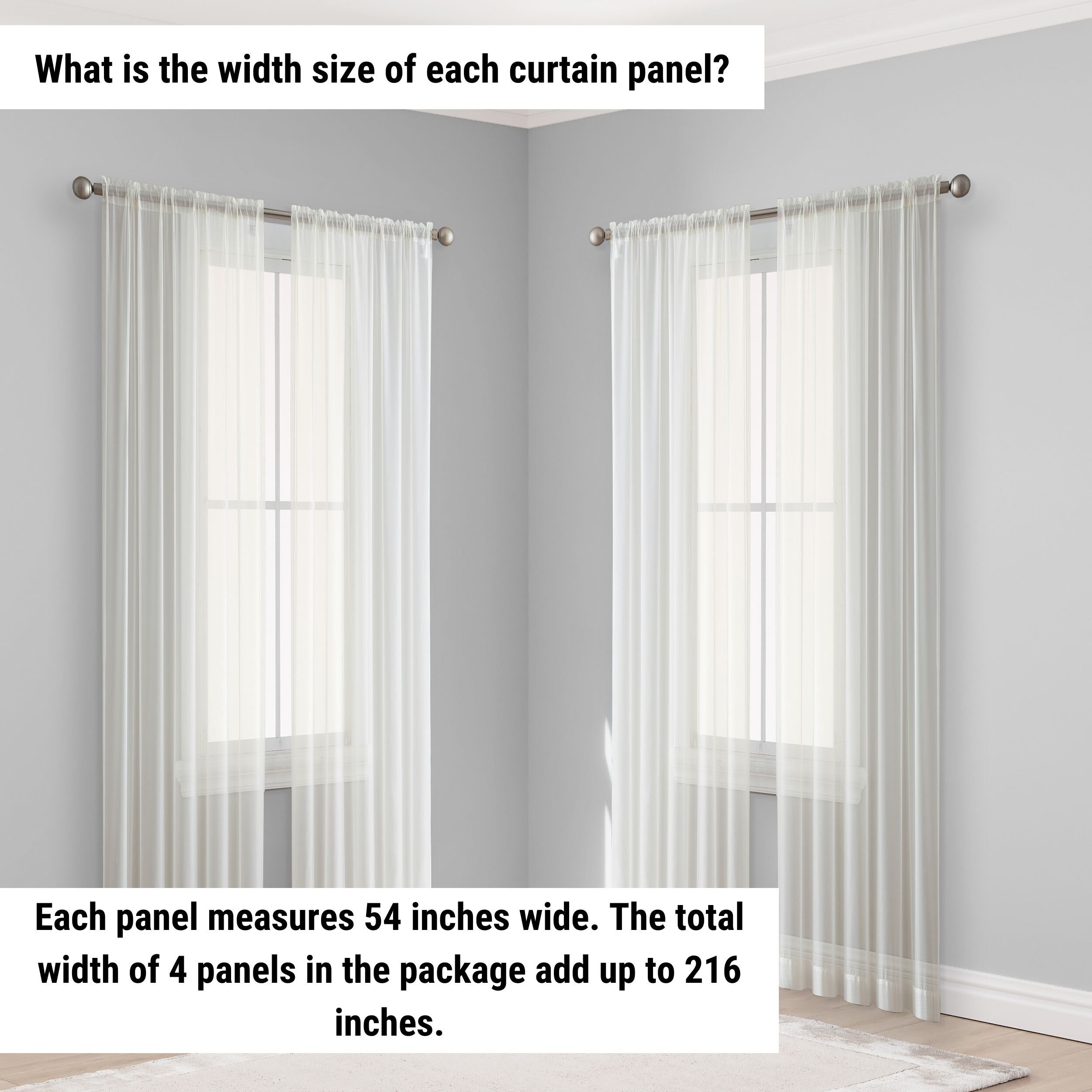 HLC.me Geneva Sheer Voile Window Treatment Rod Pocket Curtain Panels Bedroom and Living Room (Set of 4)