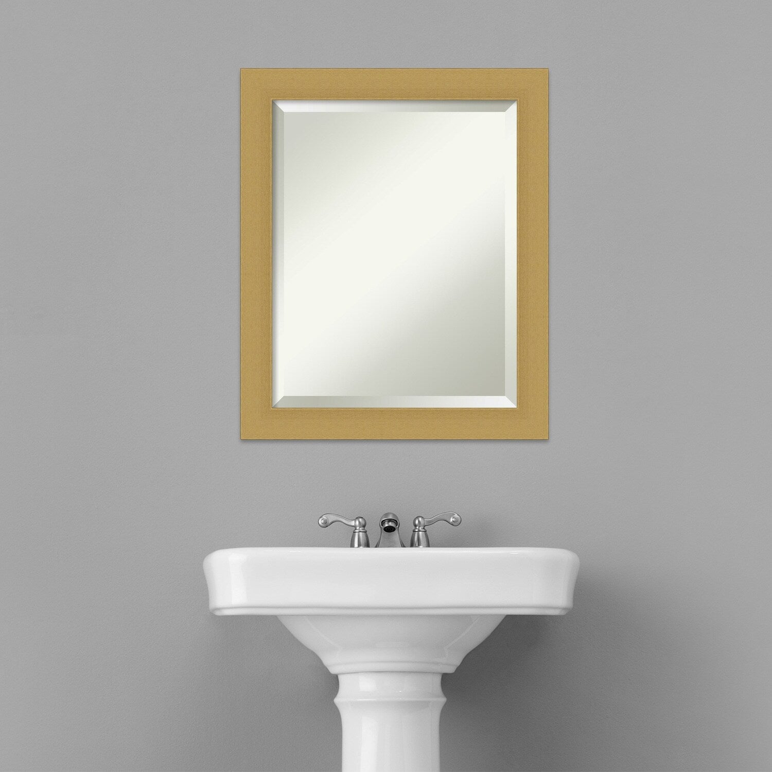 Beveled Bathroom Wall Mirror - Grace Brushed Narrow Frame