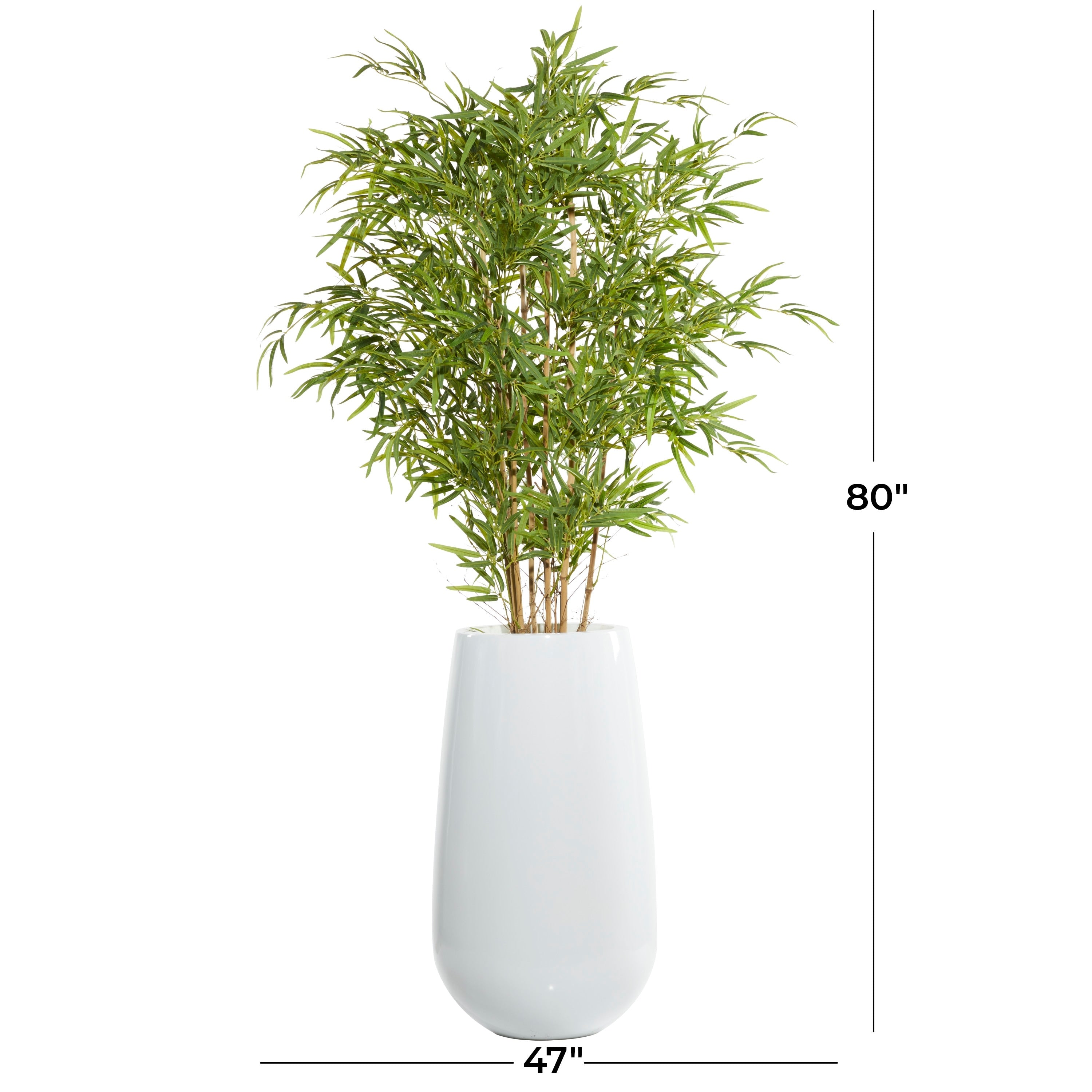 Green Faux Foliage Bamboo Artificial Tree with Realistic Leaves and White Fiberglass Pot