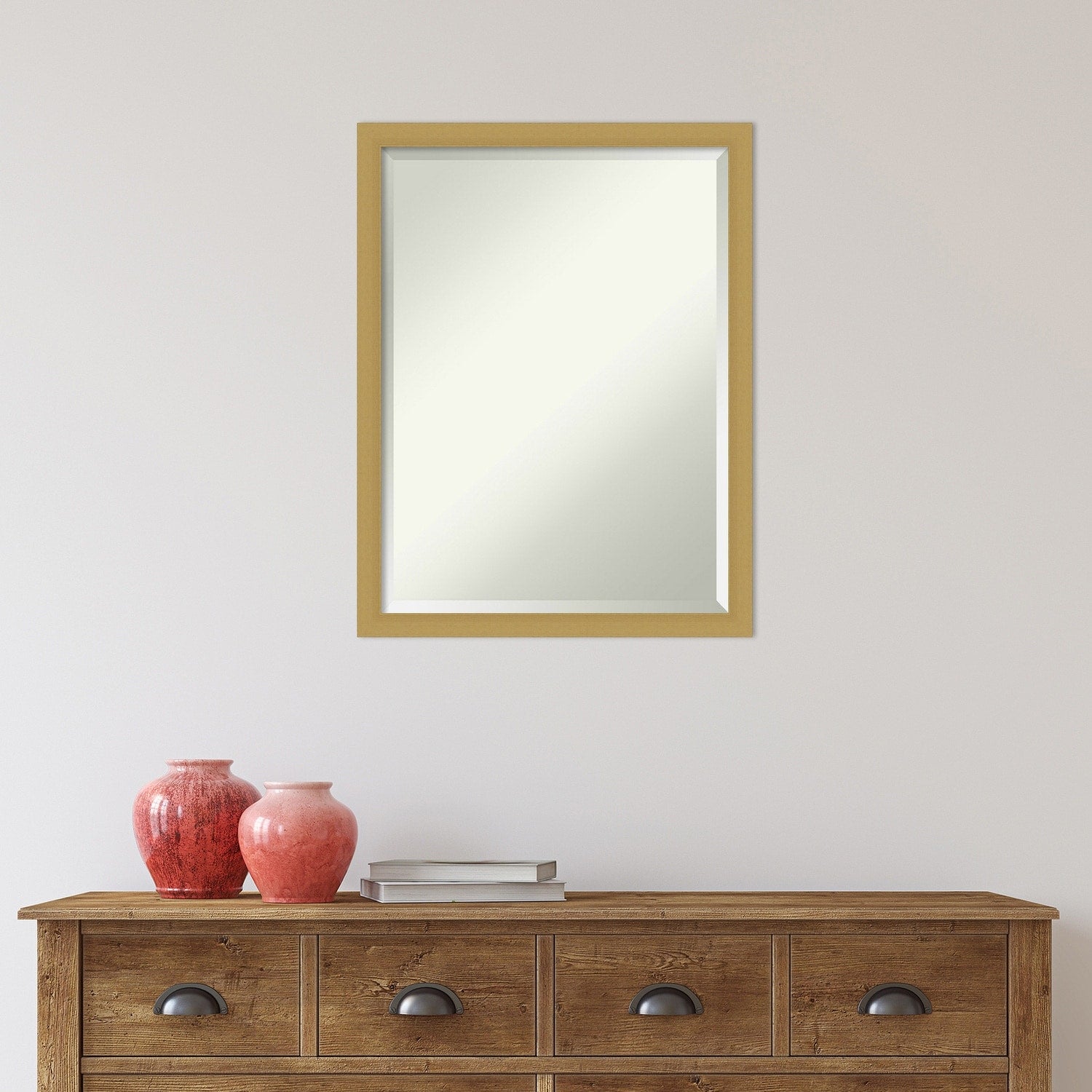 Beveled Bathroom Wall Mirror - Grace Brushed Narrow Frame