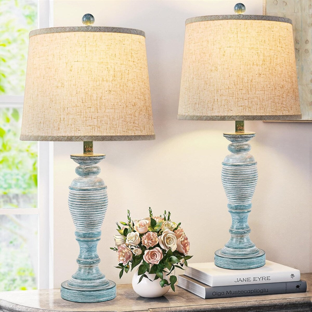 Farmhouse Table Lamps Set of 2, 3 Way Dimmable