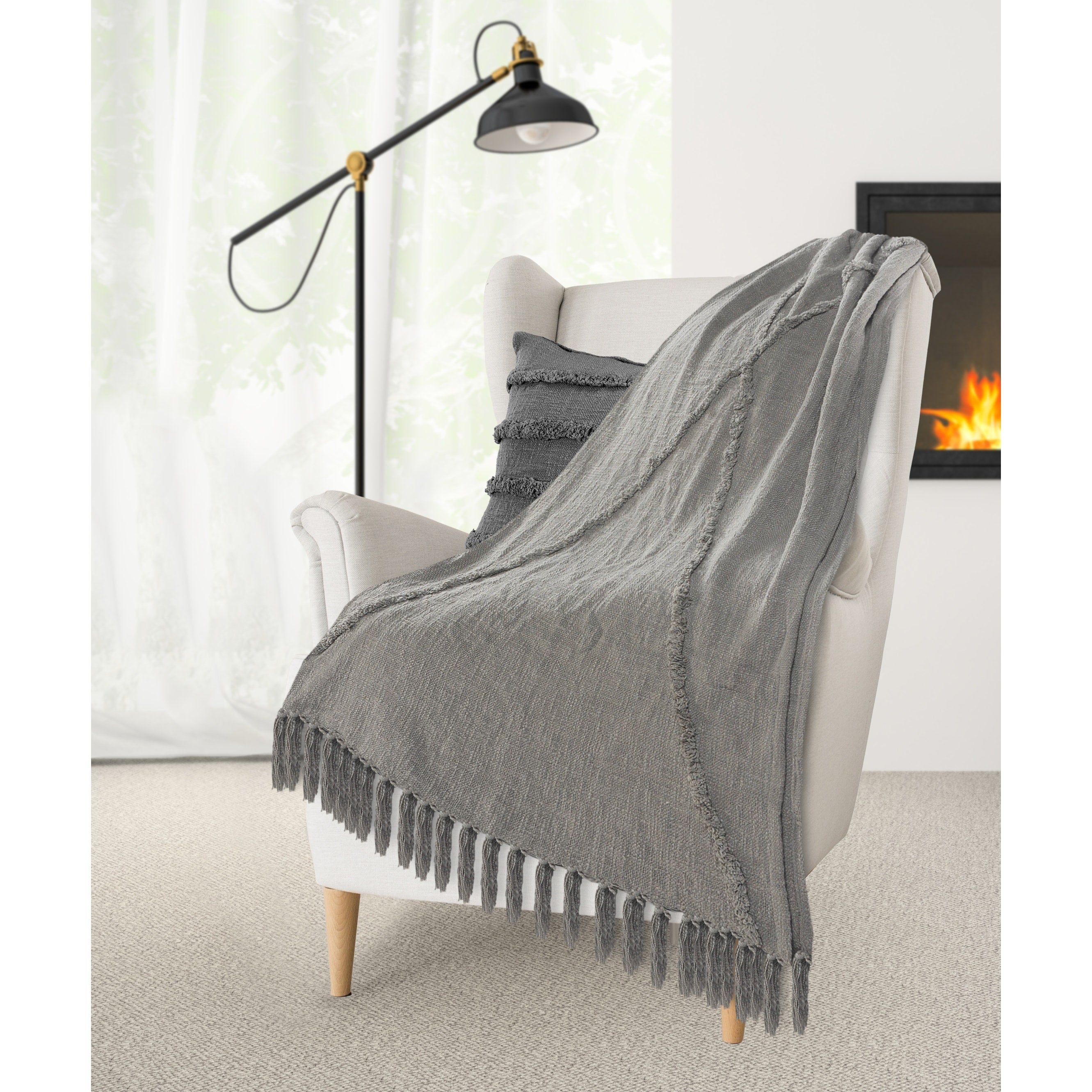 Sevita Handmade Tufted Diamonds Natural Cotton Throw Blanket