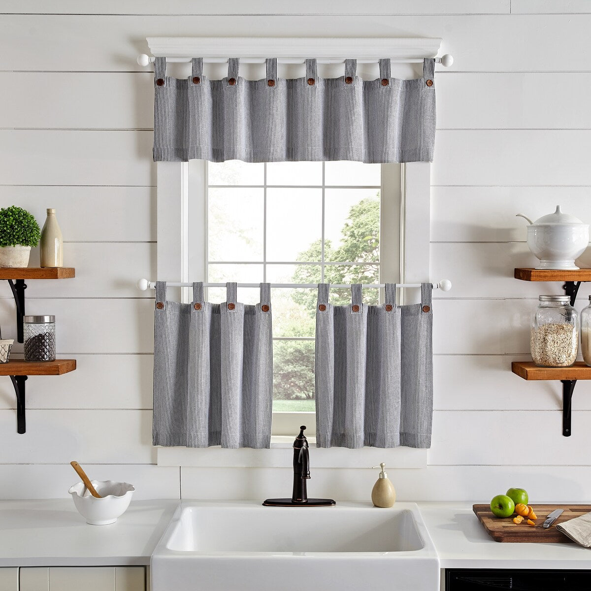 Tucker Ticking Stripe Kitchen Curtain Valance - 60w x 15l - 60w x 15l